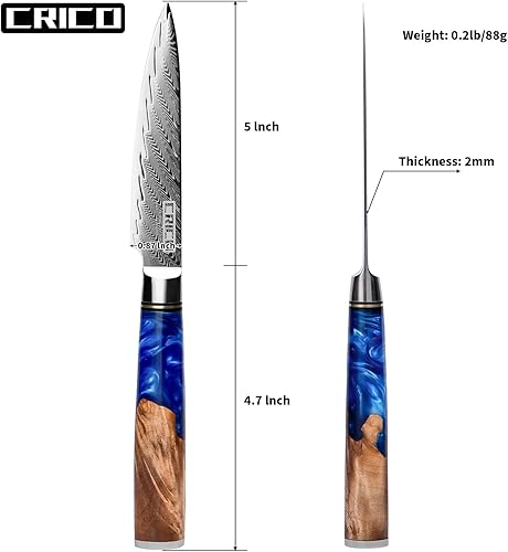 Miniatura 6 de CRICO Cuchillo de pelar de 5 pulgadas, cuchillo utilitario de cocina, cuchillos de pelar frutas, VG10 Damasco Super Steel Forjado 67 capas, mango de