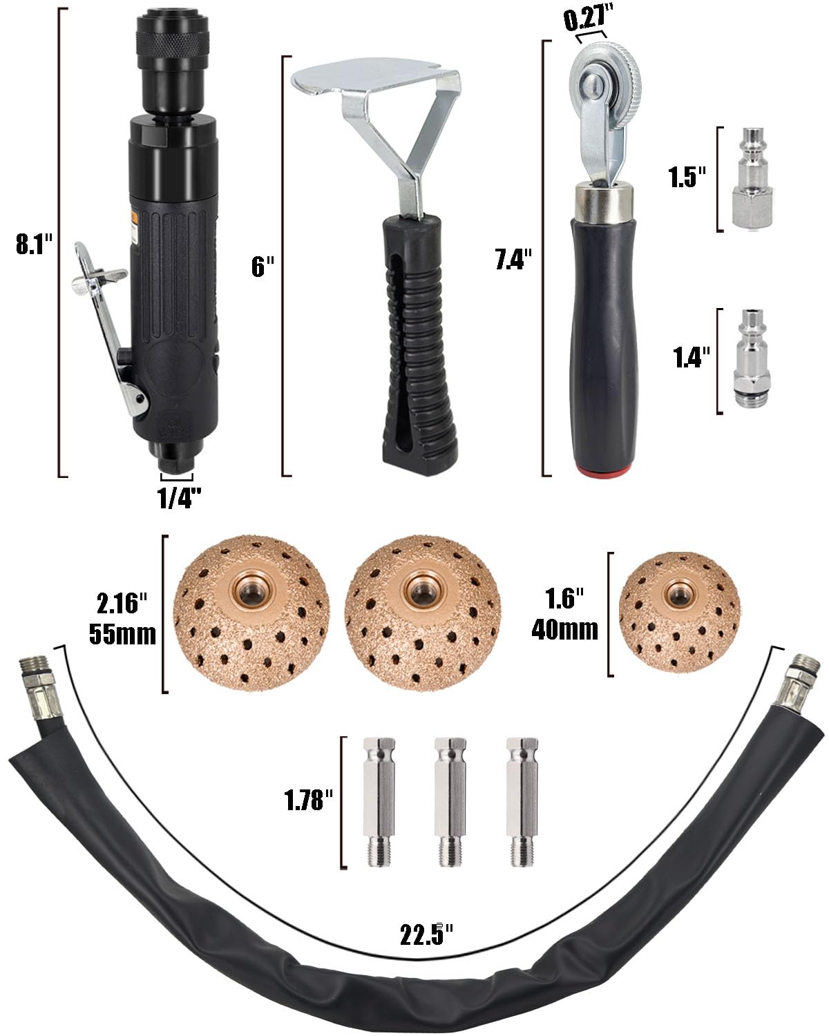 Reifenreparatur-Set mit 2500 U/min Low-Speed-Luftschleifer und Wolfram-Puffer – komplettes Polier-Patch-Werkzeug für Auto-, ATV-, LKW-Reifen (Schabwalze im Lieferumfang enthalten)
