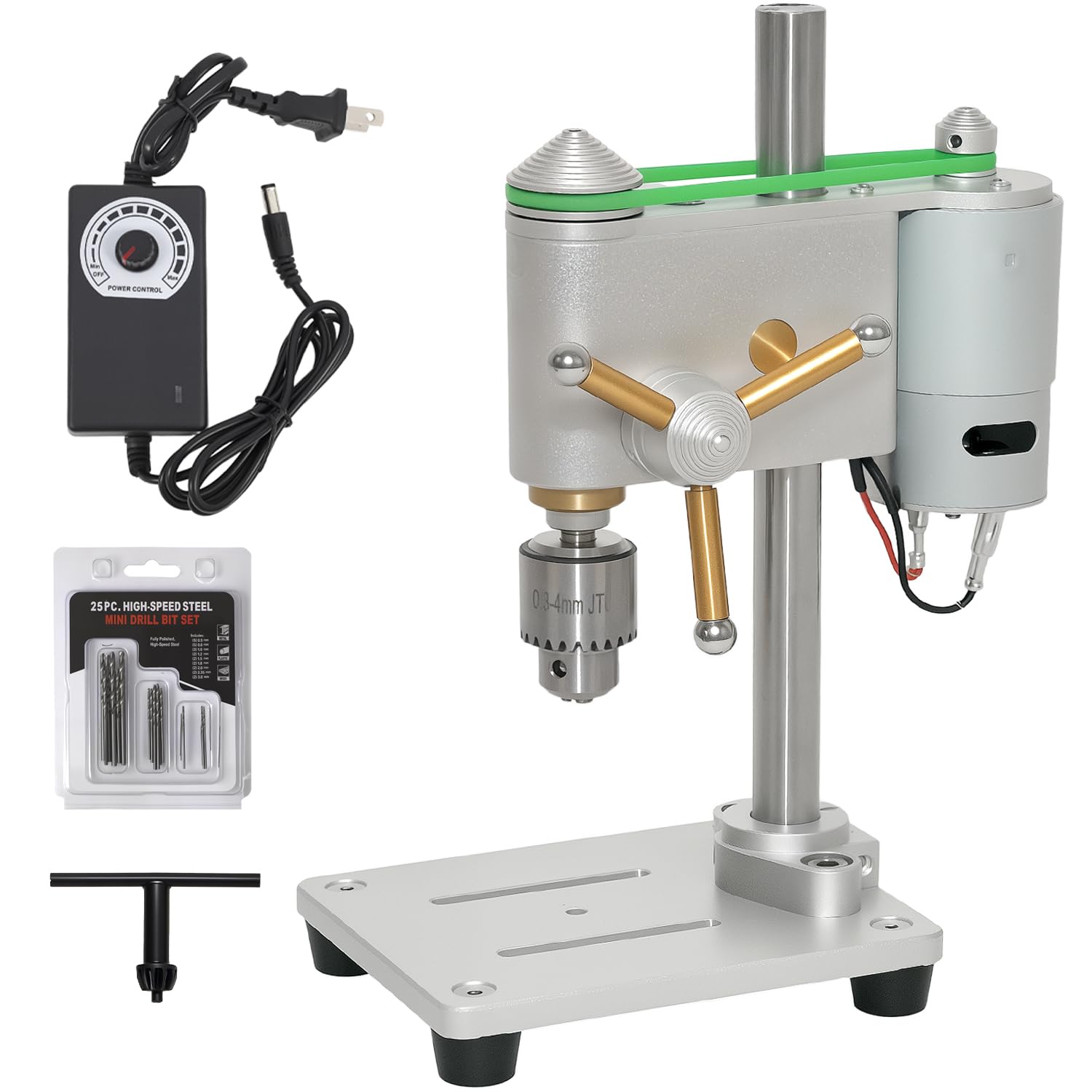 Mini Benchtop Drill Press with Variable Speed Control and Portable Electric Drill Machine for Metal & Wood 360° Rotating CNC Worktable & JT0 Chuck Jewelry Making, DIY Crafts, Watch, Precision Drilling