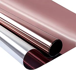 Niviy Tinted Anti-Glare Plastic Film One Way Window Film Privacy Mirror Effect Self-Adhesive Window Tint UV Heat Control Glass Door Film for Home and Office, Tea-Silver 23.6 x 78.7 inches
