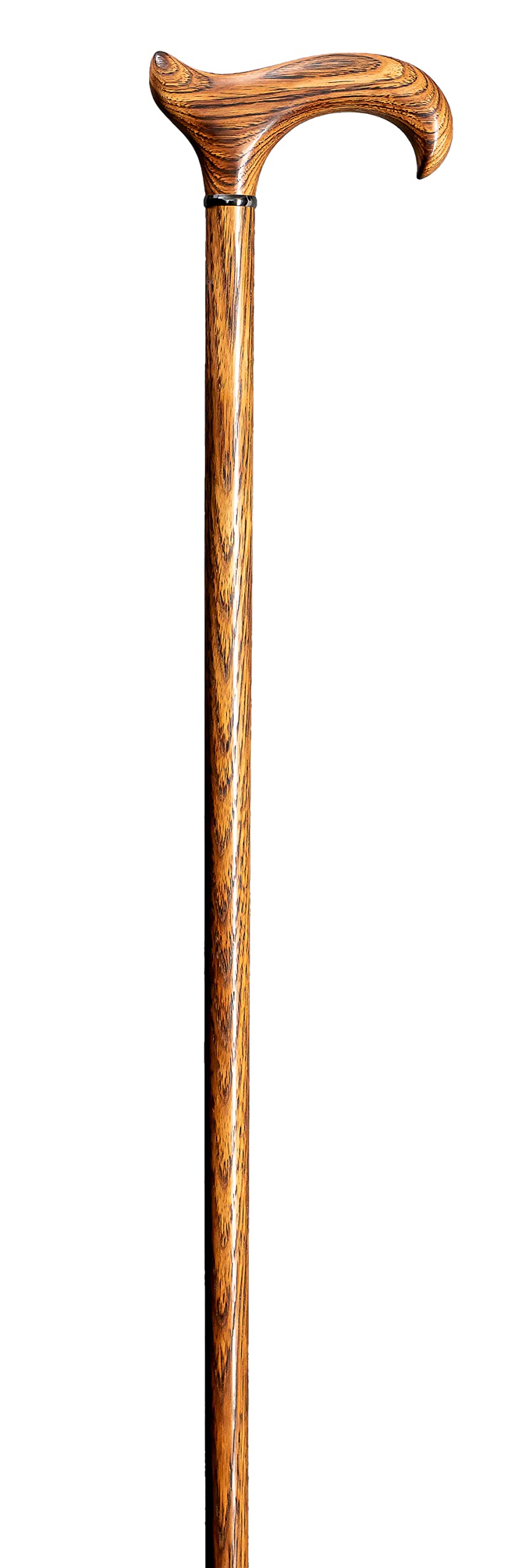 Gehstock Hickory, ergonomischer Derbygriff handpoliertes Hickory- Holz mit Chrom-Ring, inkl. Gummipuffer, 94 cm