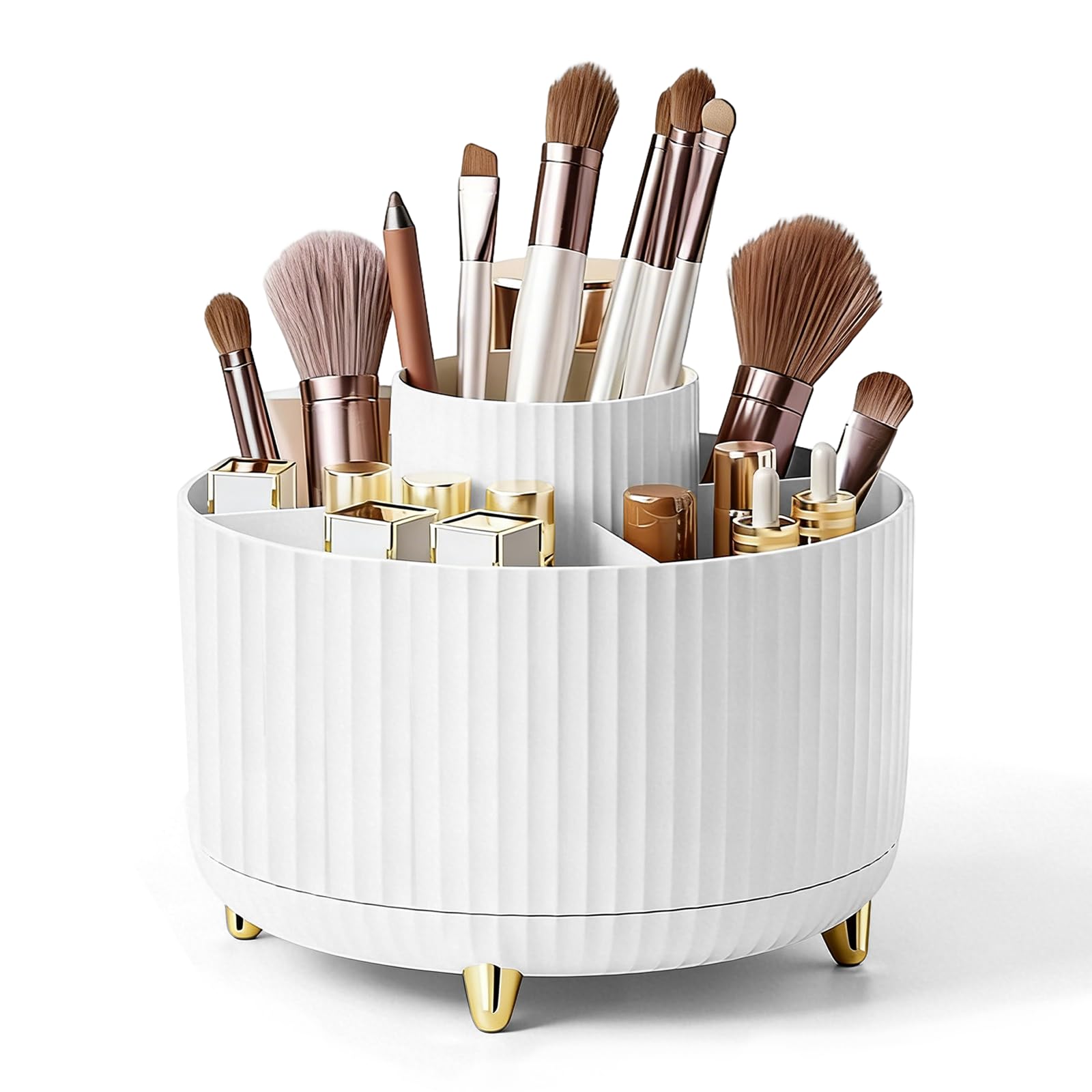 Pencil Pen Holder for Desk, 360-Degree Rotating Pen Holder with 5 Compartments Pencil Organiser, Desk Organiser, Makeup Brush Holder Organiser, Cute Stationery Pencil Cup Pot for Office, School, Home