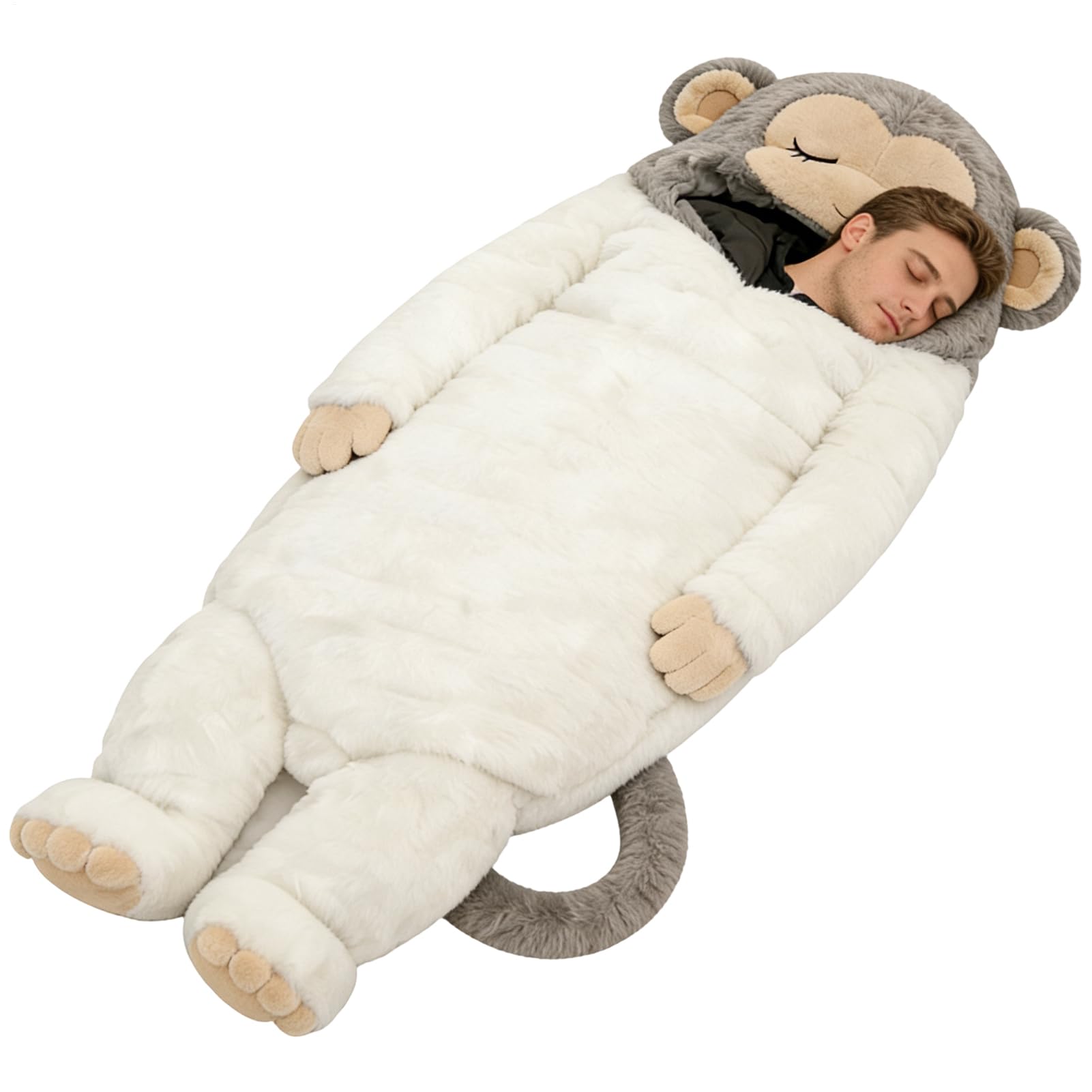 Plüsch-Schlafsack für Erwachsene, Kawaii-Katze, Affe, Entspannungsstation, bequemes Kissen für Innenbereich, Camping