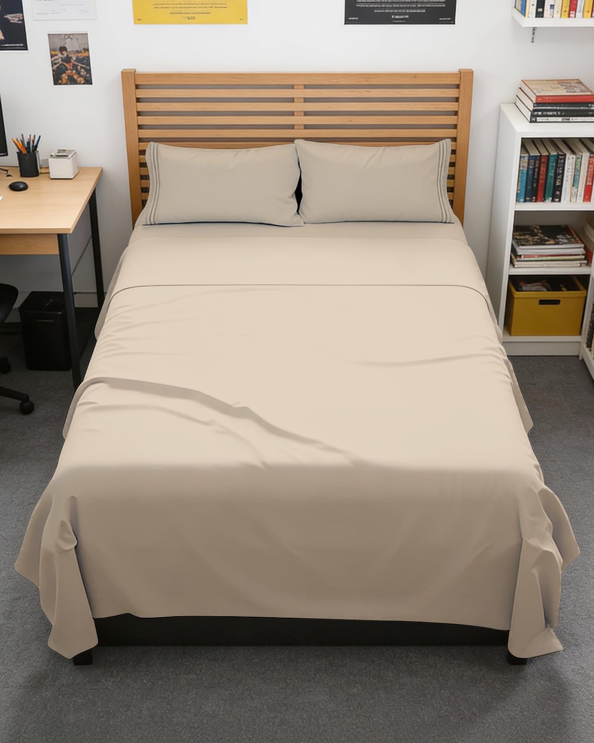 Full XL Sheets - 4 Piece Full XL Sheet Set - Breathable &amp; Cooling - Wheat
