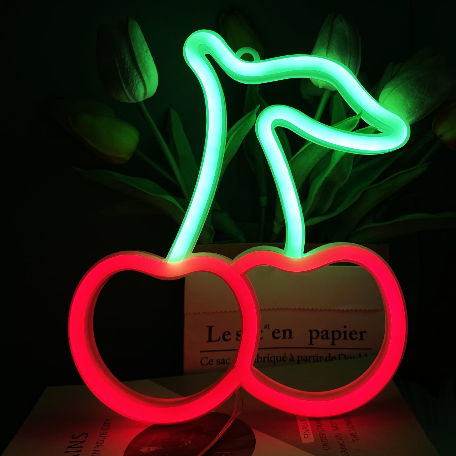 Home Art Decoration Neon Light Children's Room Bedroom Decoration Night Atmosphere Light Cute Cherry USB/Battery Dual Use — image 1
