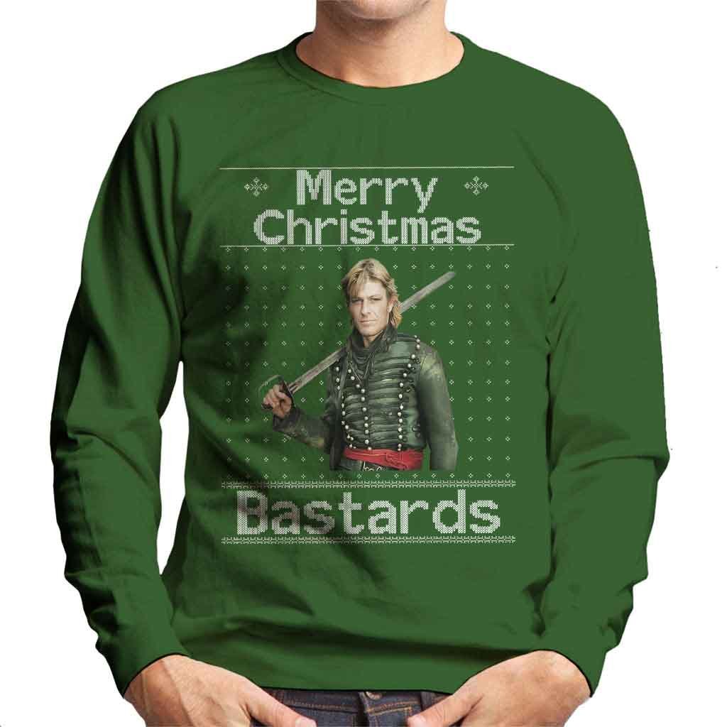 Cloud City 7 Sharpe Merry Christmas Bastards Christmas Knit Men's Sweatshirt Bottle Green