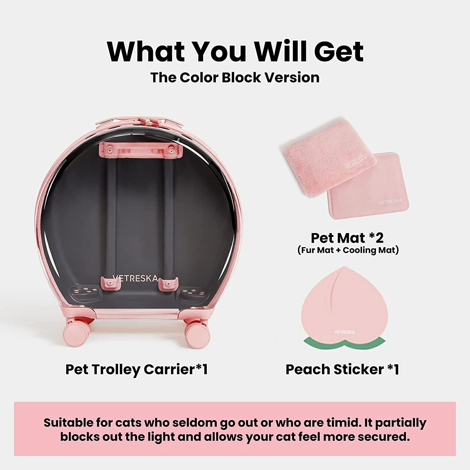 VETRESKA Pet Carrier with 1 Stickers and 2 Mats, Pink Pet