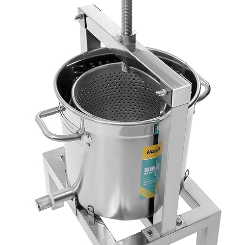 Miniatura 5 de Extractor manual de prensa de miel, Upthehill DIY Prensador de miel de fruta grande y sidra universal de acero inoxidable plateado para el hogar,