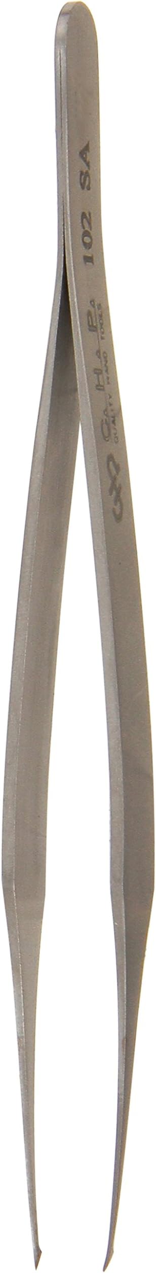 CHP 102-SA Stainless Steel Non-Magnetic Tweezers for Handling Chips and SMD Components, 2.5mm Flat Tips, 45 Degree, 4-3/4" Length