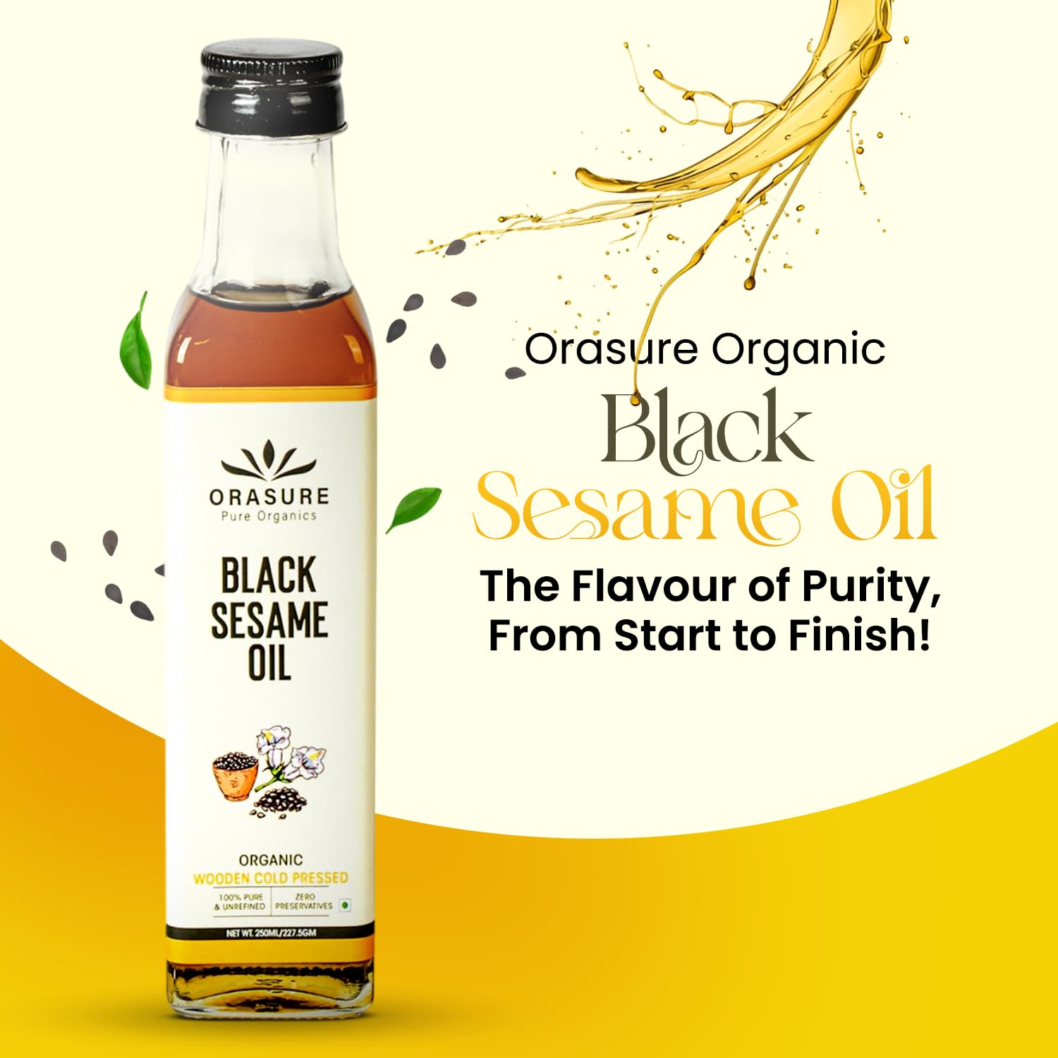 Orasure Organic Black Sesame Oil | Wooden Cold Pressed Oil for Cooking | Gingelly Oil | Til Ka Tel | Pure and Unrefined | Zero Preservative | Kolhu/Kacchi Ghani/Chekku | With Multipurpose Usage | 250ml - Image 4 thumbnail