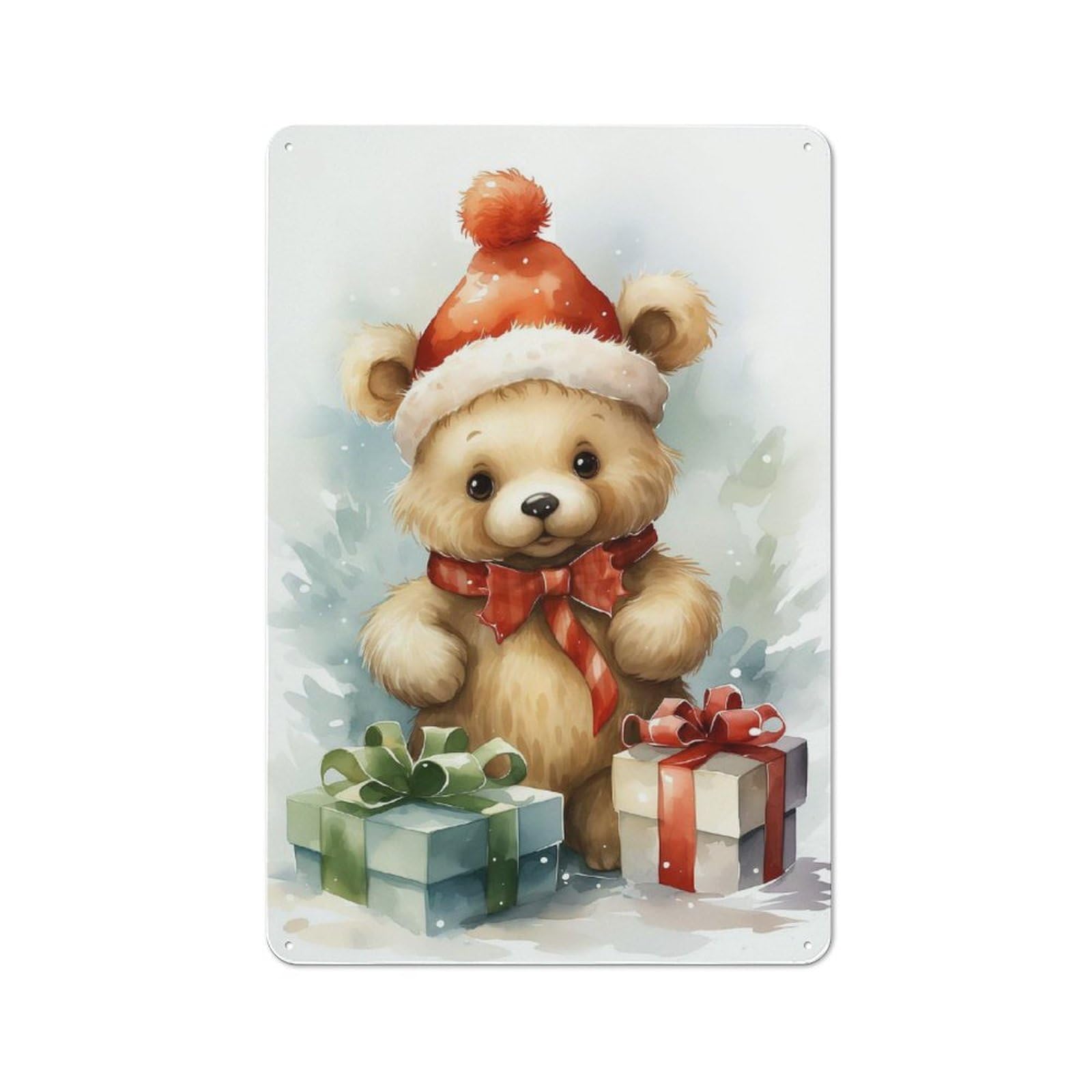 Junmoney Merry Tiny Bear Xmas Tin Wall Sign With Design 30X20cm, Classic Diner Style Decor For Bakery, Diner, Cafe Or Family Room