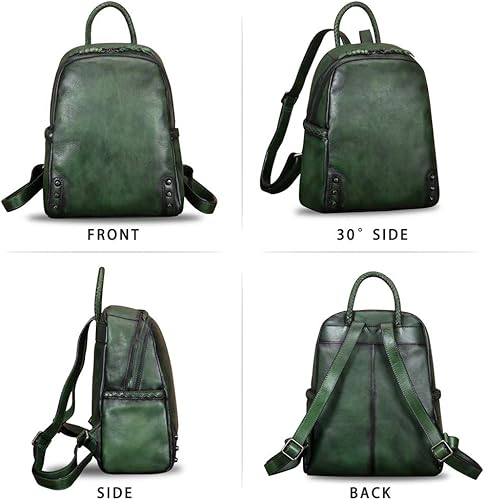 Miniatura 5 de IVTG Mochila de cuero genuino para mujer, mochila vintage de cuero real, mochila de moda de alta capacidad, Verdeoscuro, Mochilas Daypack