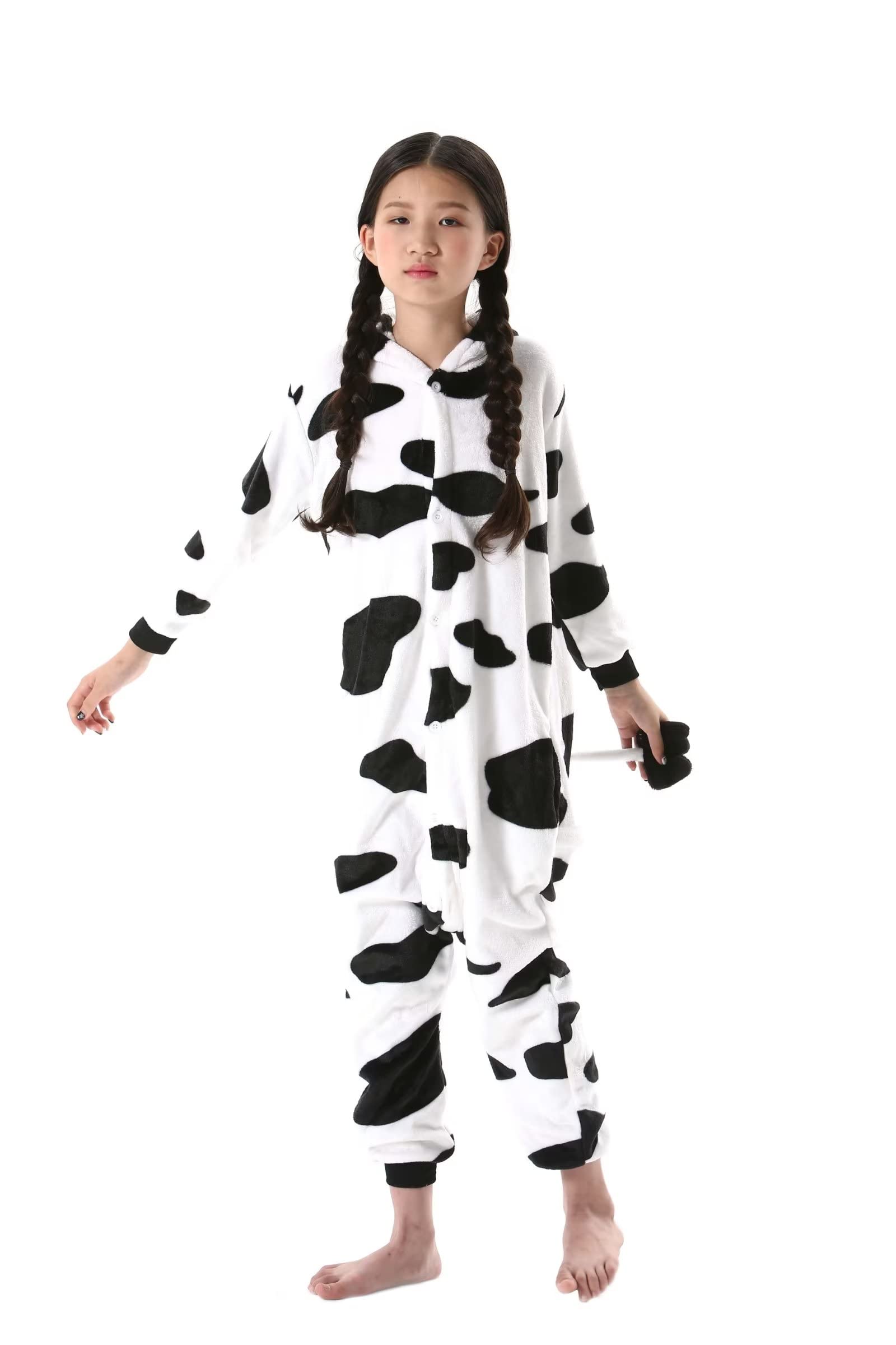 DarkCom Animal Onesie for Kids,Flannel Cosplay Cow Halloween Costume Parent-Child Sleepwear for Girls Boys 8-9 Years - Image 3