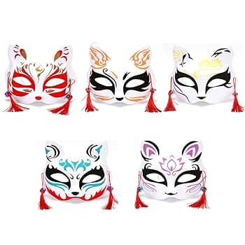 cancan☆フラットポーチ♥️狐お面☆和風猫A（B~C順次出展）♥️ 猫面（白×赤） of 朧~OBORO~