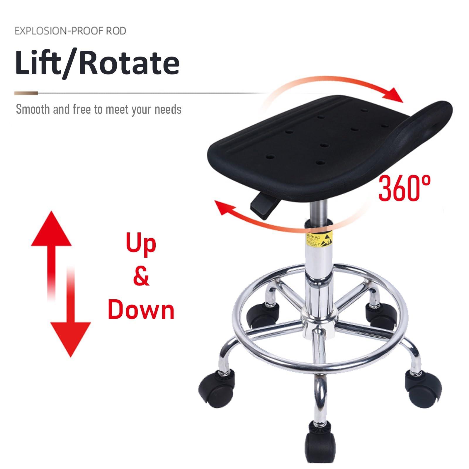 Taburete con Ruedas y Reposapiés Taburete Oficina Ajustable en Altura Giratorio 360° para Salón de Dibujo Laboratorio Oficina, Antiestático(42-56cm)