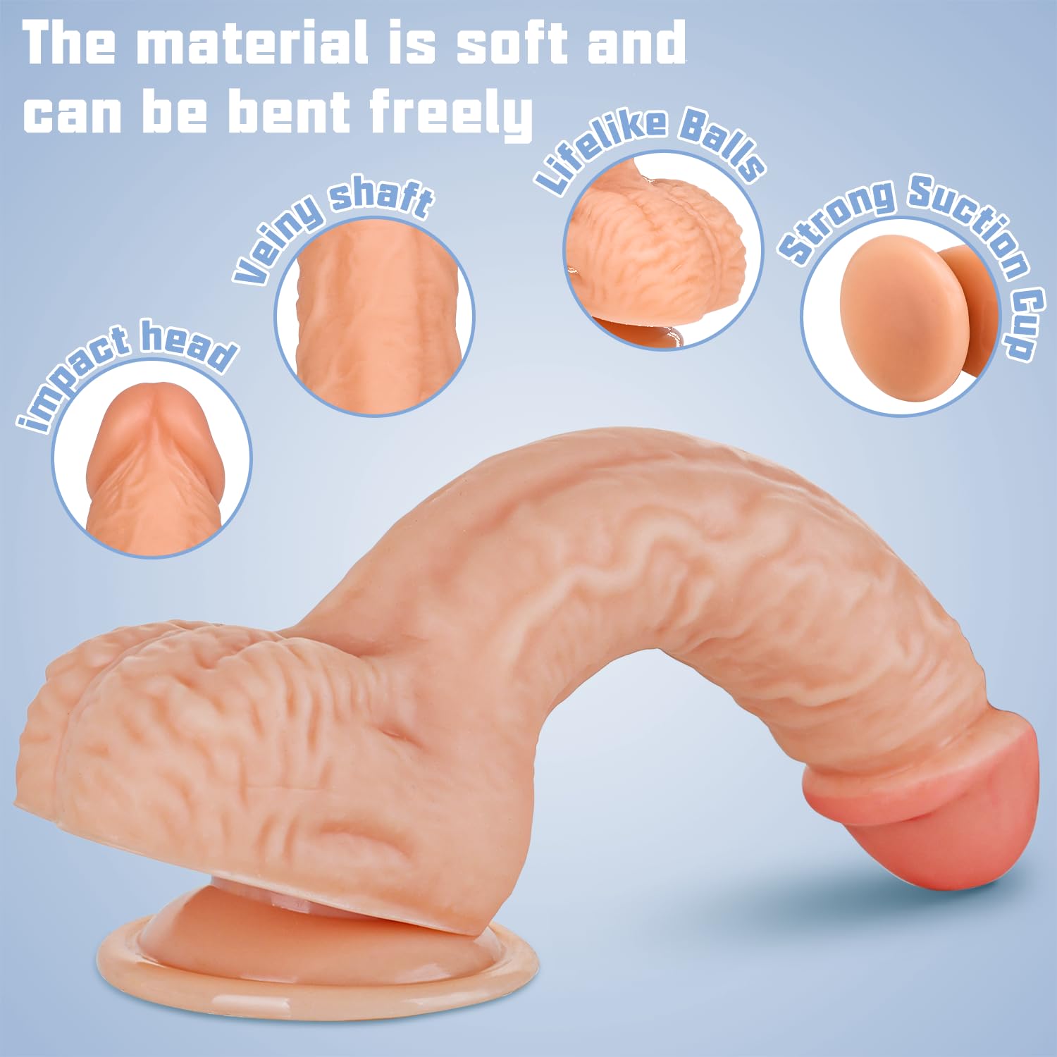 Clear Realistic Dildo, 7.3 Inch Feels Like Skin Body-Safe Material, with Strong Suction Cup for Hands-Free Play, Adult Sex Toys Suitable for Women Men Gay & Couple: XL Flesh