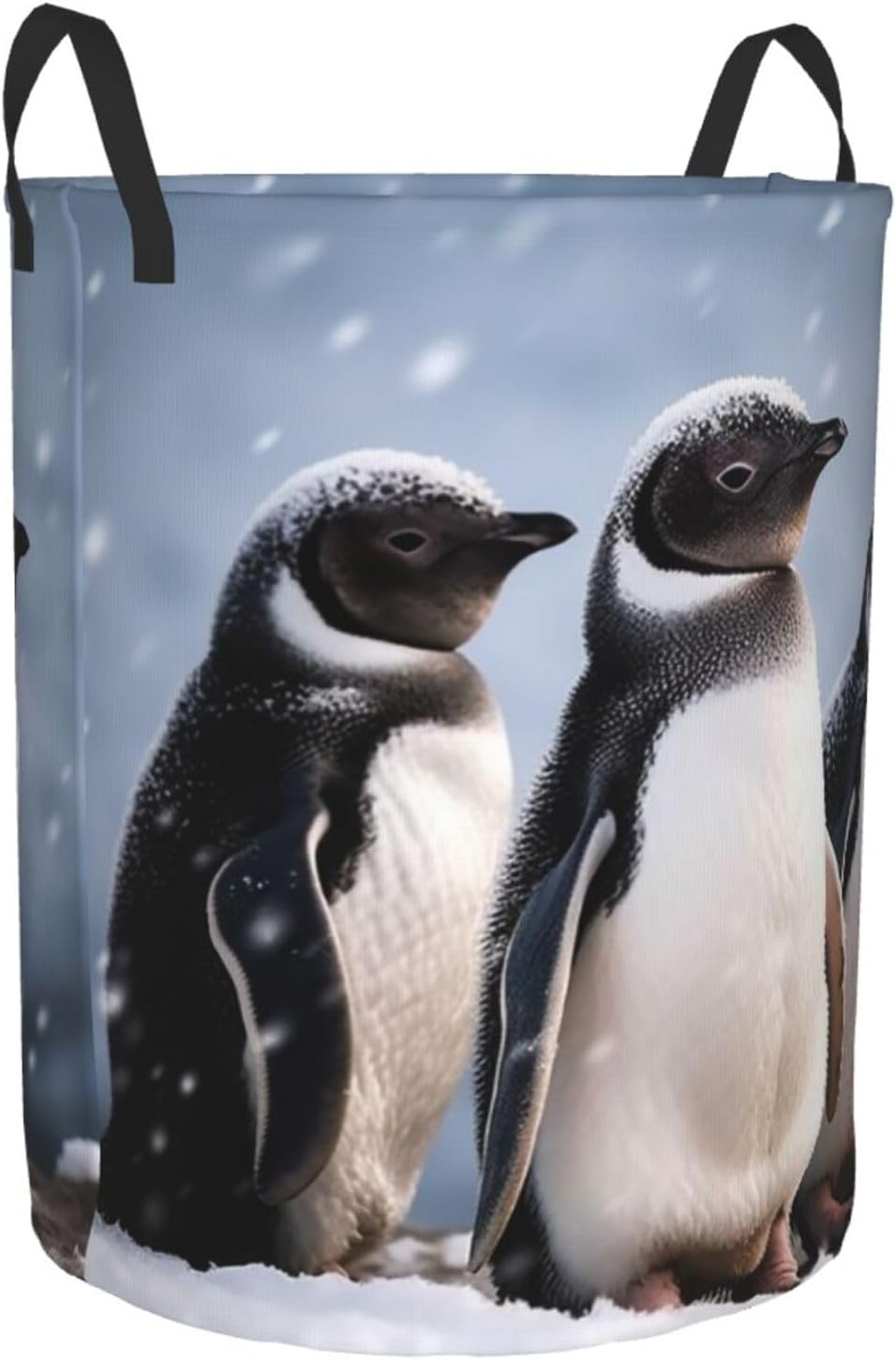 Young Penguins With Snow Laundry Basket With Handles, Foldable Laundry Hamper Oxford Cloth Dirty Clothes Basket Waterproof Clothes Toys Storage Bin Organizer for Bedroom Bathroom Dorm