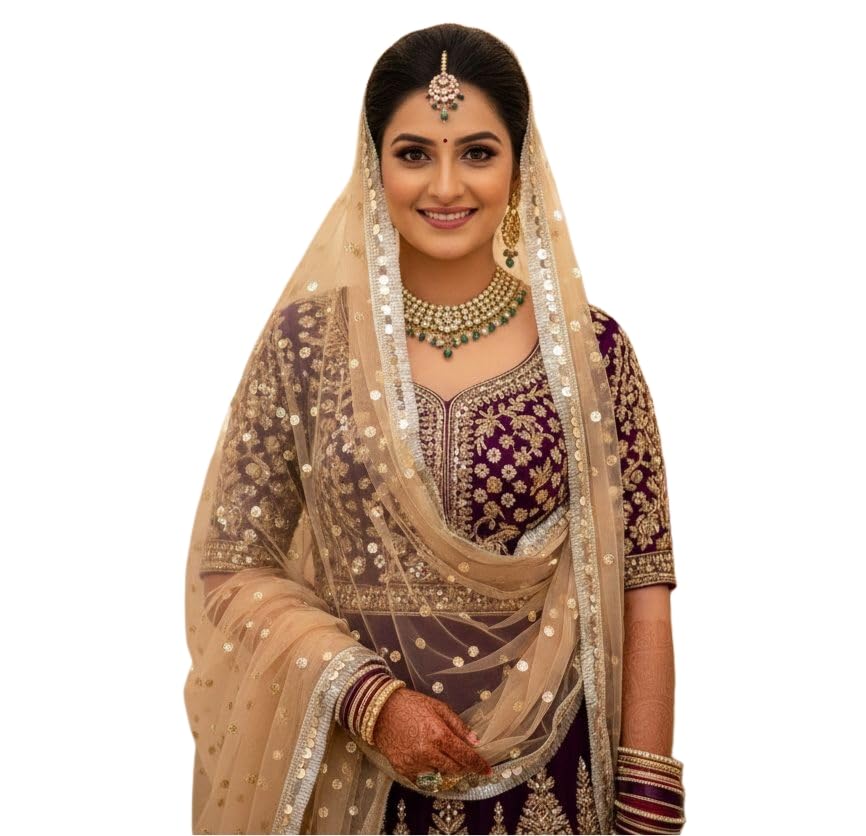 Image of Navti Creations Women's Lightweight Net Dupatta With Sequence Embroidery & Kiran Border (Length 2.25m)