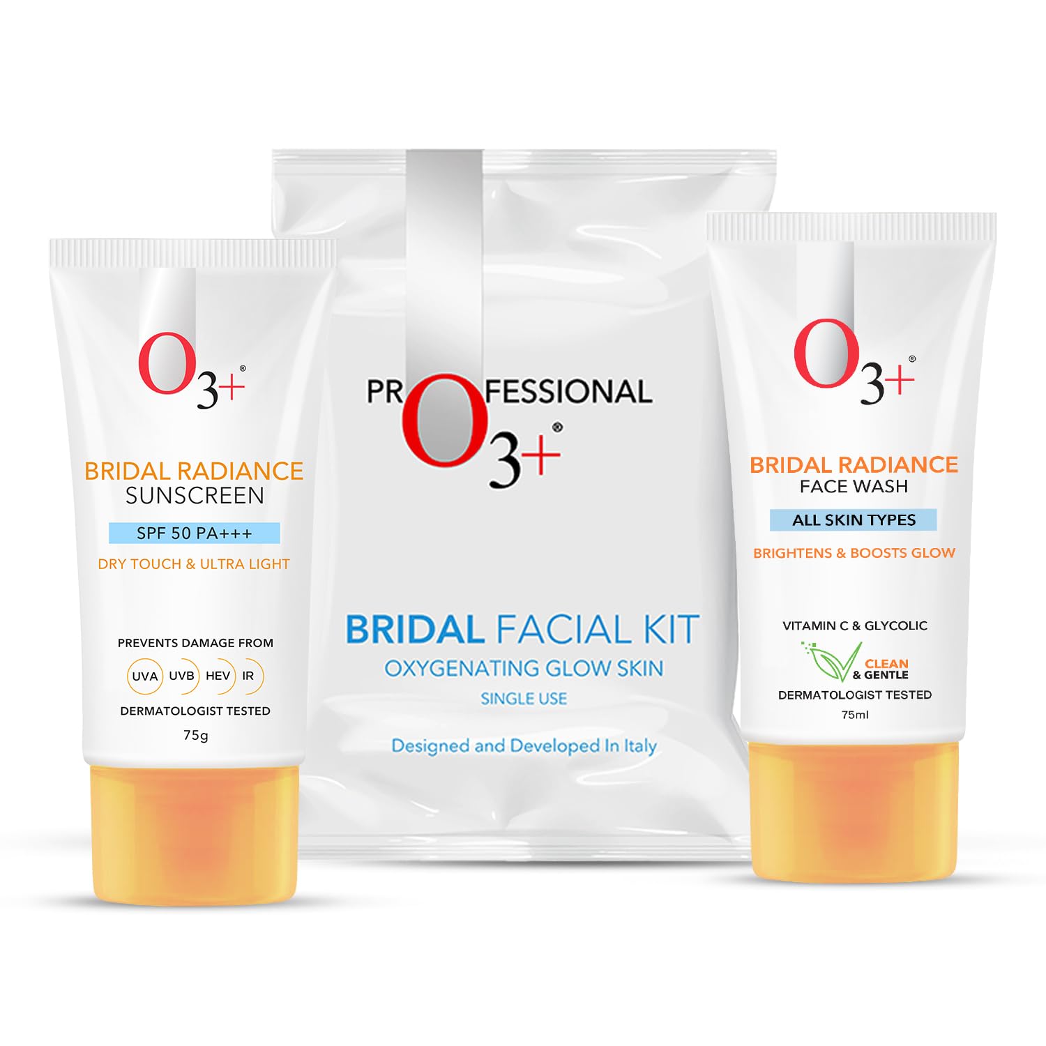 O3+ Radiance Skincare Combo With Bridal Facial Kit Oxygenating Glow Skin 81g,Bridal Radiance Facewash 75g & Sunscreen 75g-image-44