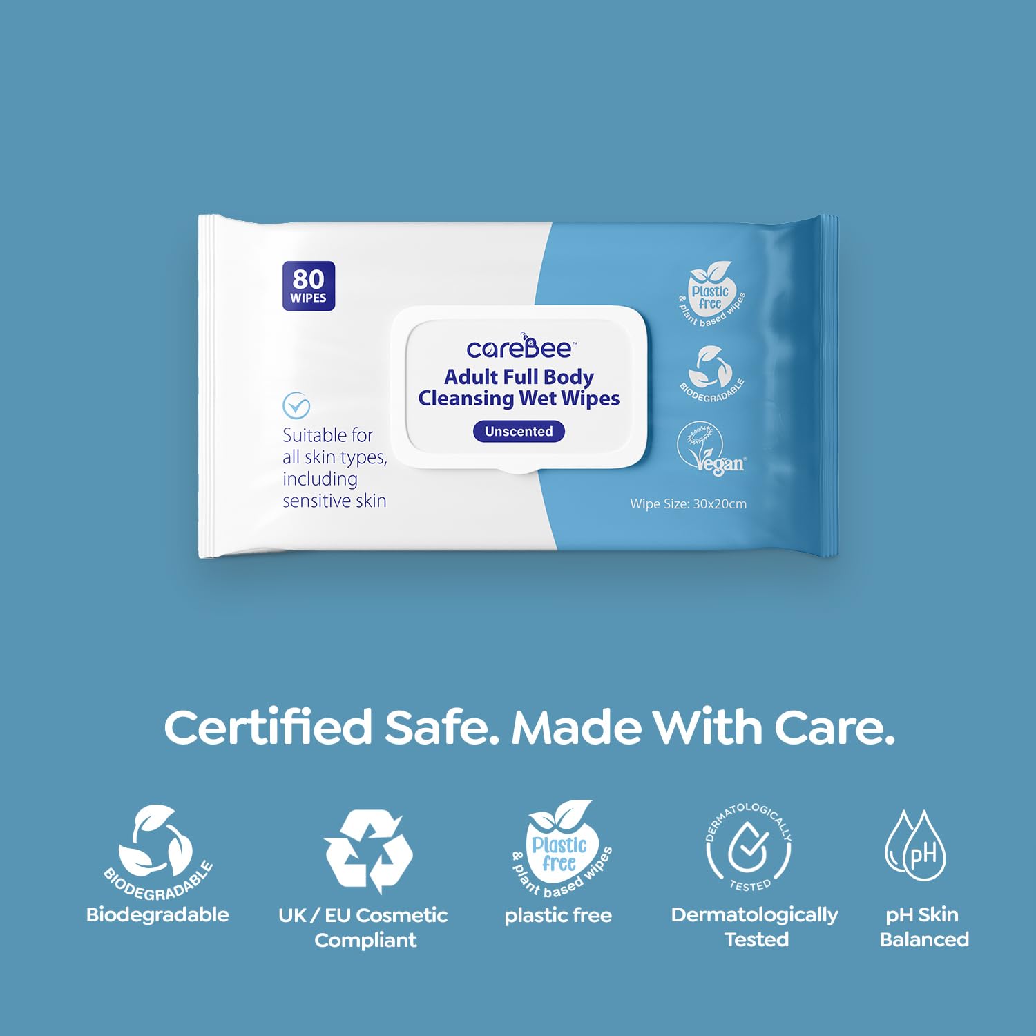 Salviette per il corpo per adulti, prive di plastica, a base vegetale, certificate FSC, biodegradabili e vegane, salviette detergenti dermatologicamente testate per freschezza e igiene