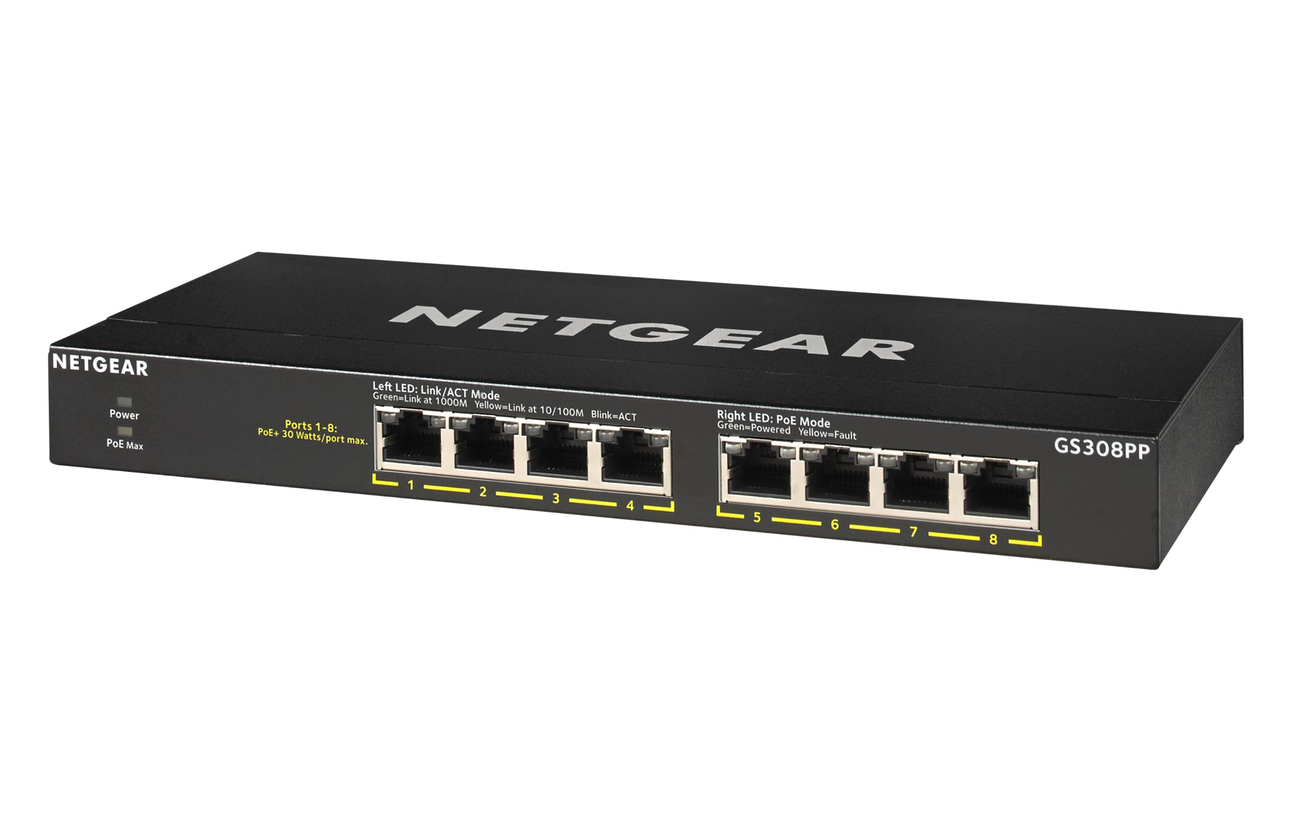 NETGEAR Switch Ethernet PoE 8 porte Unmanaged (GS308PP), Switch PoE Gigabit con 8 x PoE+ a 83 W, montaggio desktop o a parete