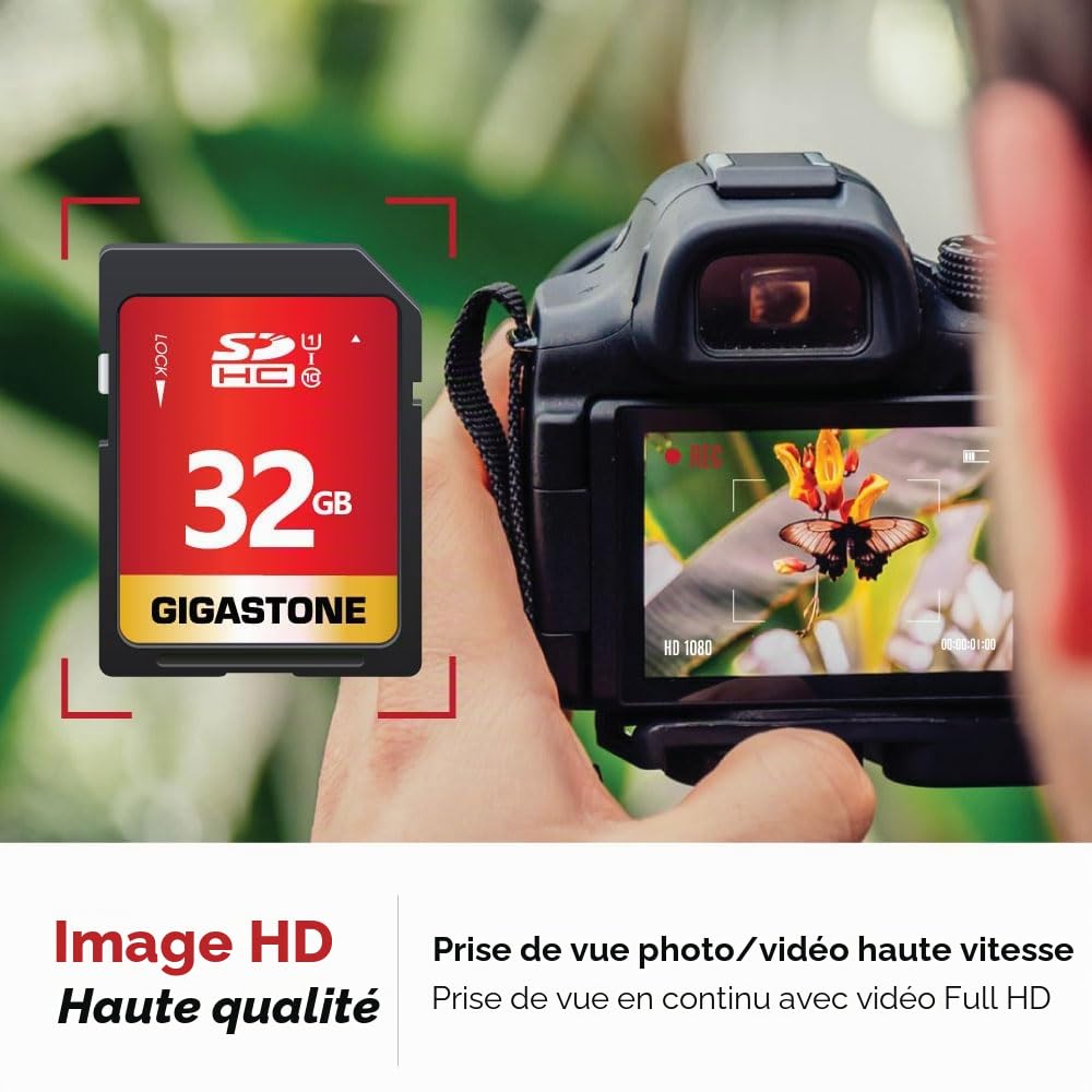 GIGASTONE 32Go SDHC Carte Mémoire, Lot de 5 Cartes, Prime Série, Vitesse jusqu'à 80 Mo/s. pour Photos, vidéos, Musique, fichiers, Caméscope, Caméra, PC, Classe 10 U1 UHS-I, avec 5 Mini étuis