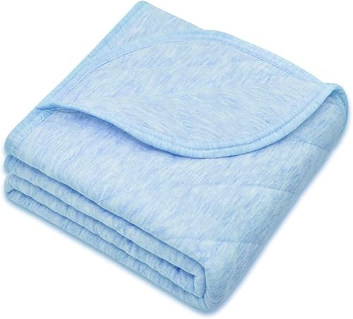 Manta de algodón orgánico para niños y niñas, manta acolchada súper suave y cálida, manta hipoalergénica para cuna de bebé, 39 x 39 pulgadas, azul