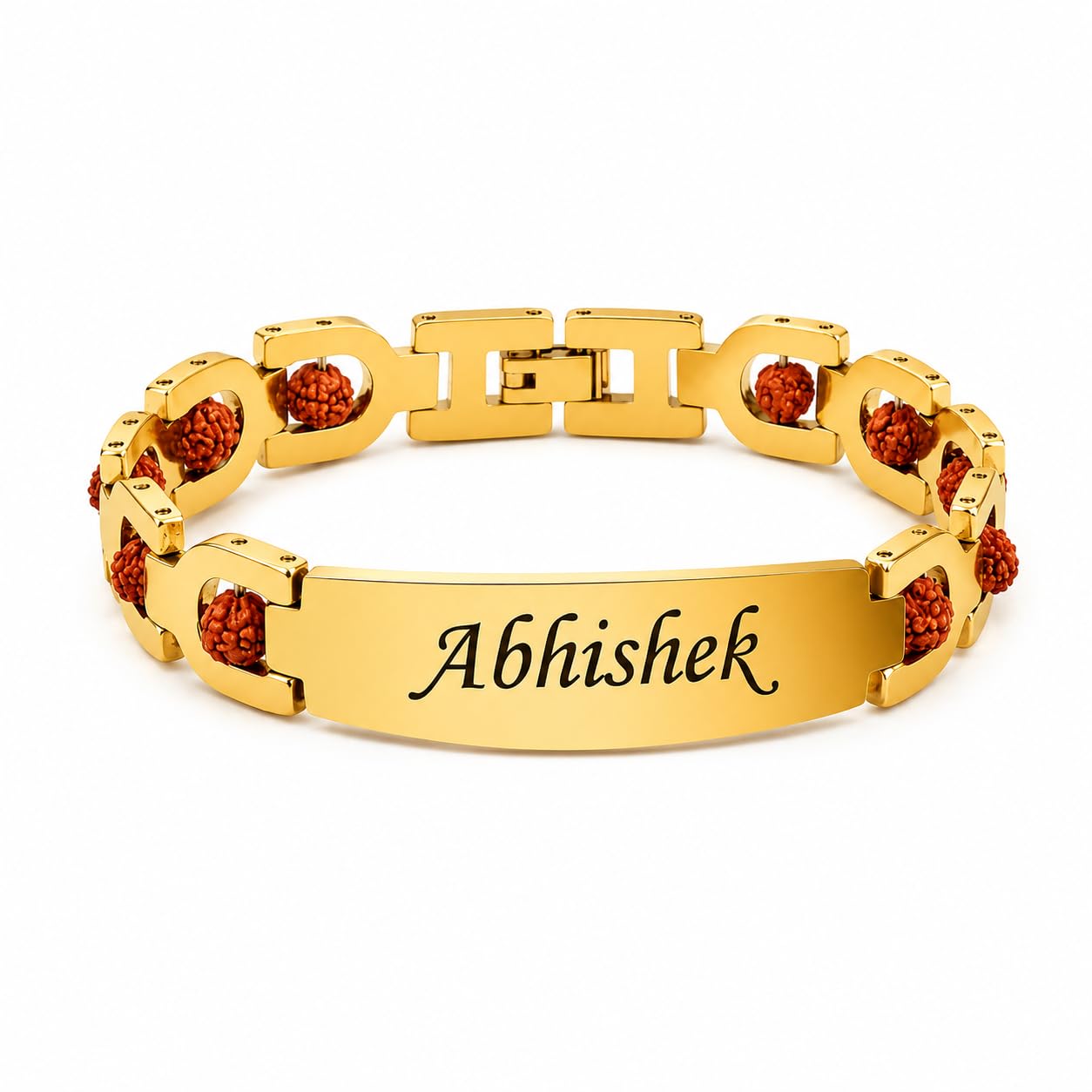 Personalized 24K Gold Plated Bracelet Style Rakhi for Brother with Real Lab Certified Panchmukhi Rudraksh | Custom Name Engraved Rakhi Bracelet | Raksha Bandhan Gift for Bhai-image-40