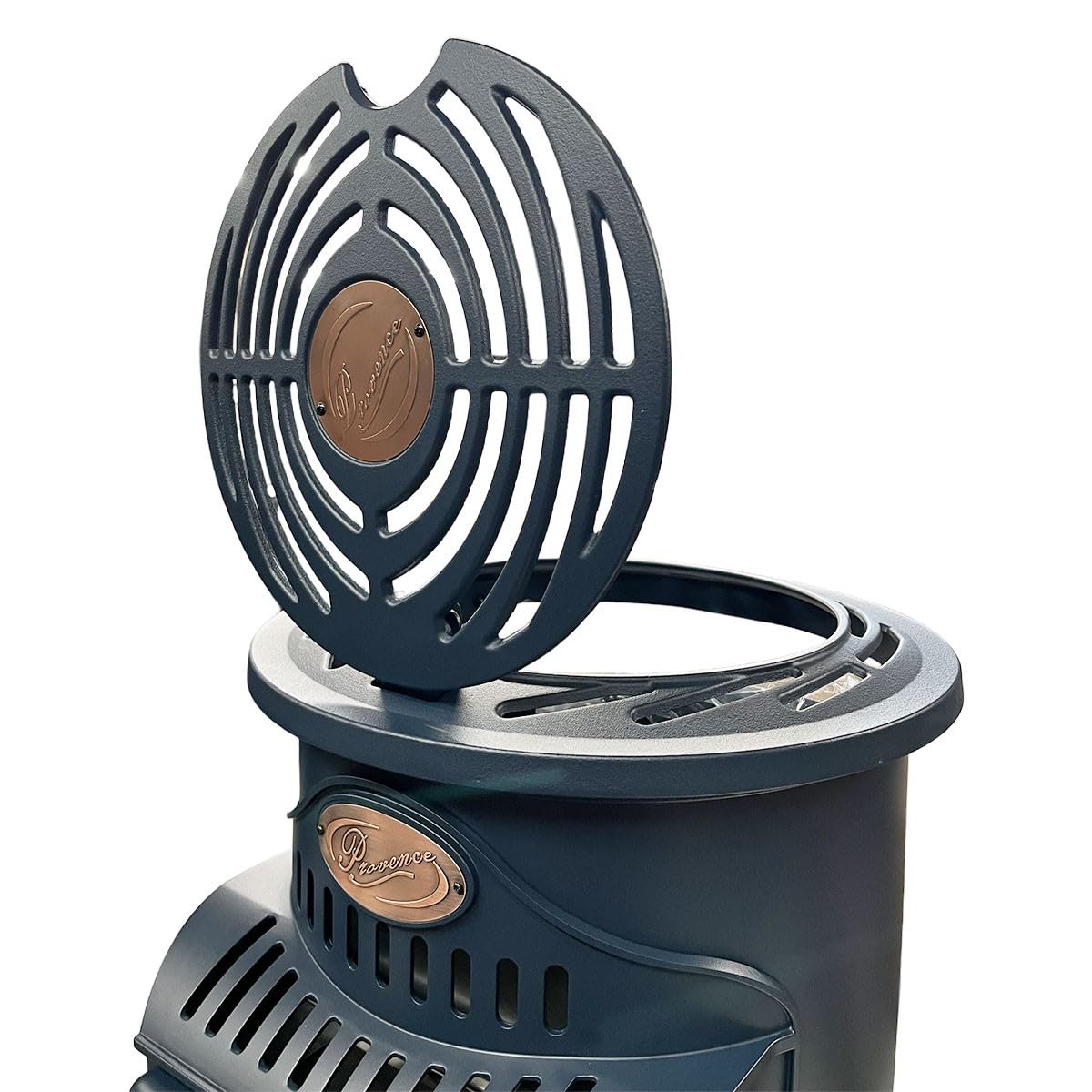 Sahara - Stufa a gas 3,4KW in ghisa vera – Riscaldamento supplementare Design Tradizionale Blu Zaffiro Opaco - Effetto fuoco di legna, mobile su ruote Provence