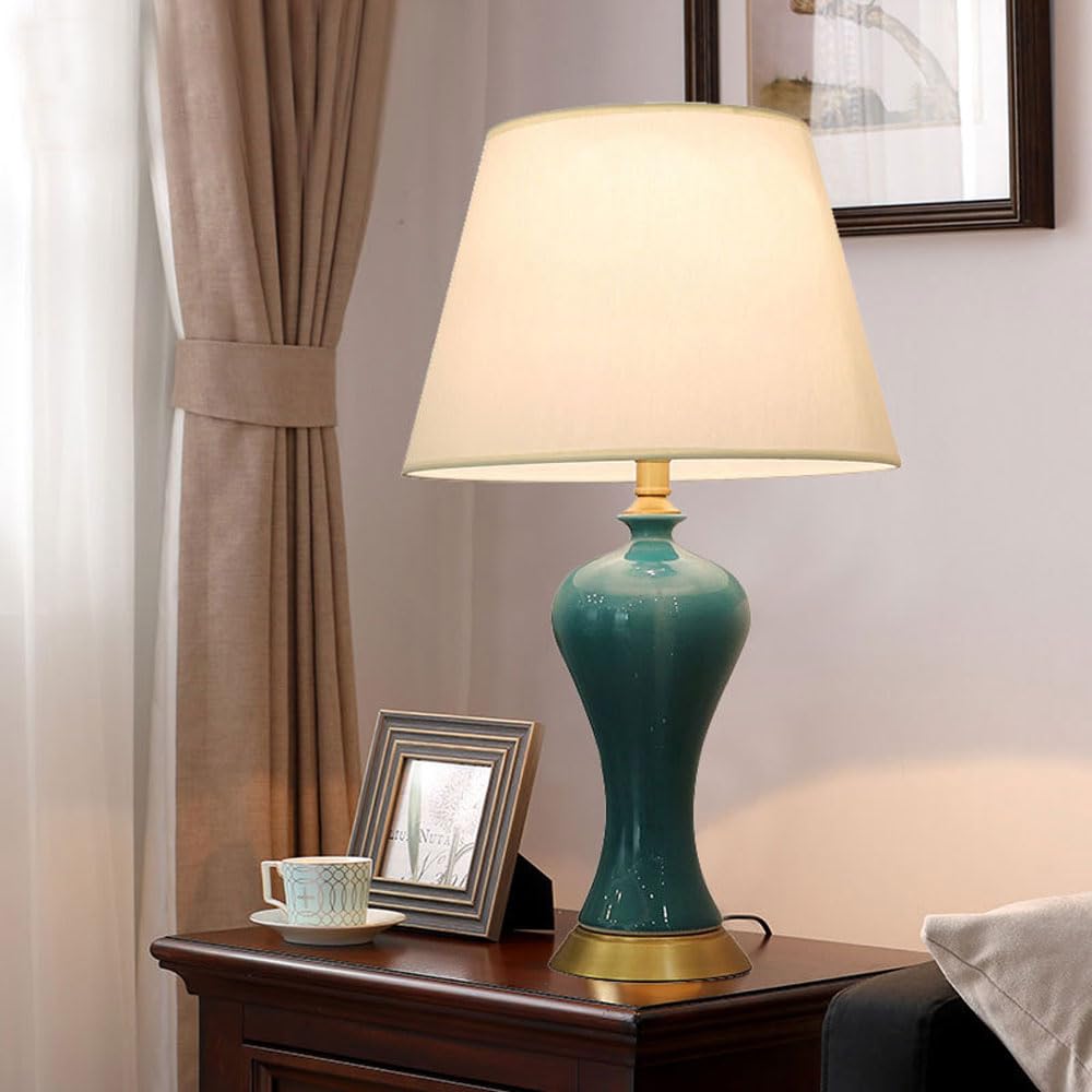 SGKOMN 25.2" Modern Ceramic Table Lamp Farmhouse Bedside Lamp Blue/Green Nightstand Lamp End Table Lamps For Living Room Bedroom Study Office-B