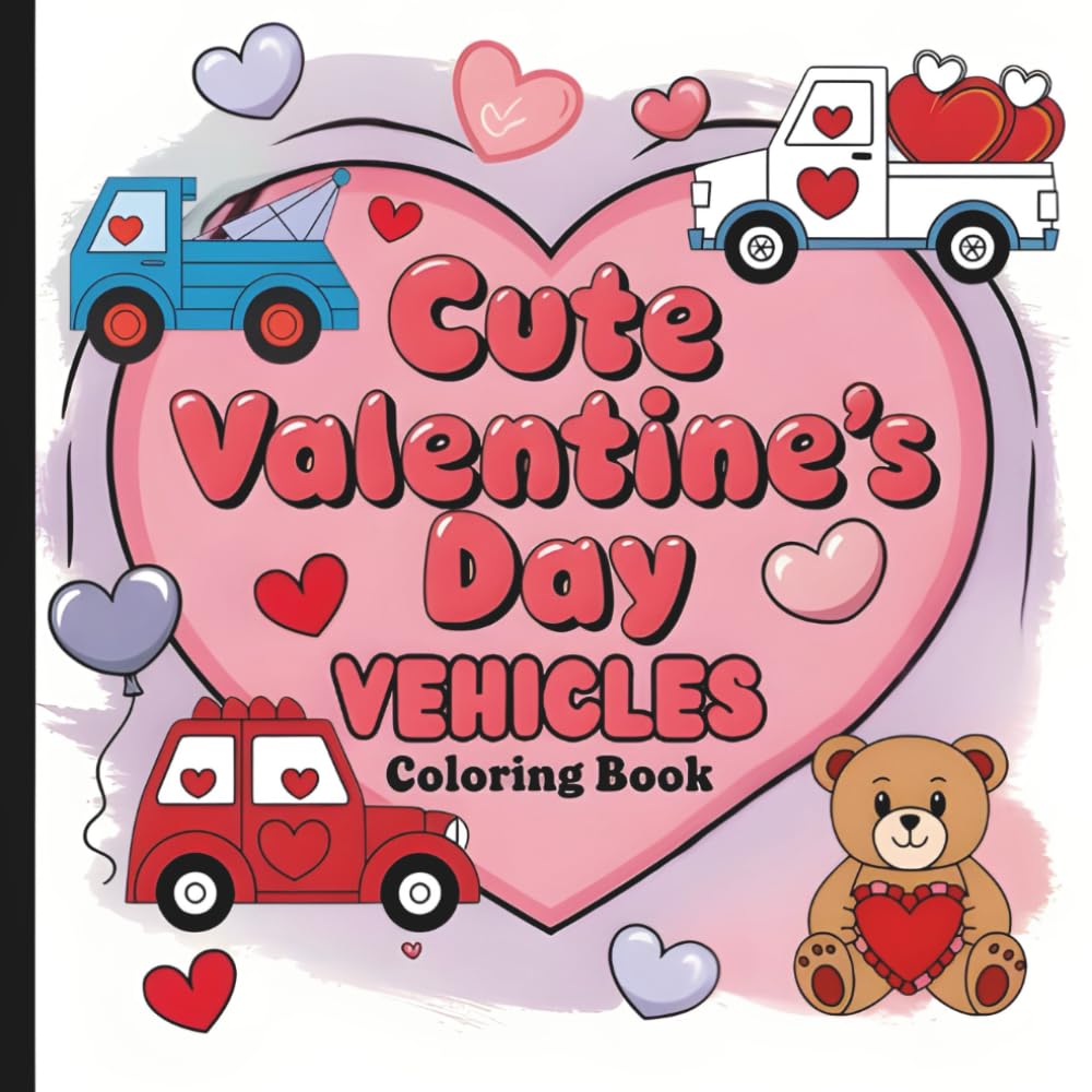 Cute Valentine's Day Vehicles Coloring Book: Valentine Coloring Book For All Ages (Hearts & Happiness: Valentine's Day Fun Collection For Adults & Kids)