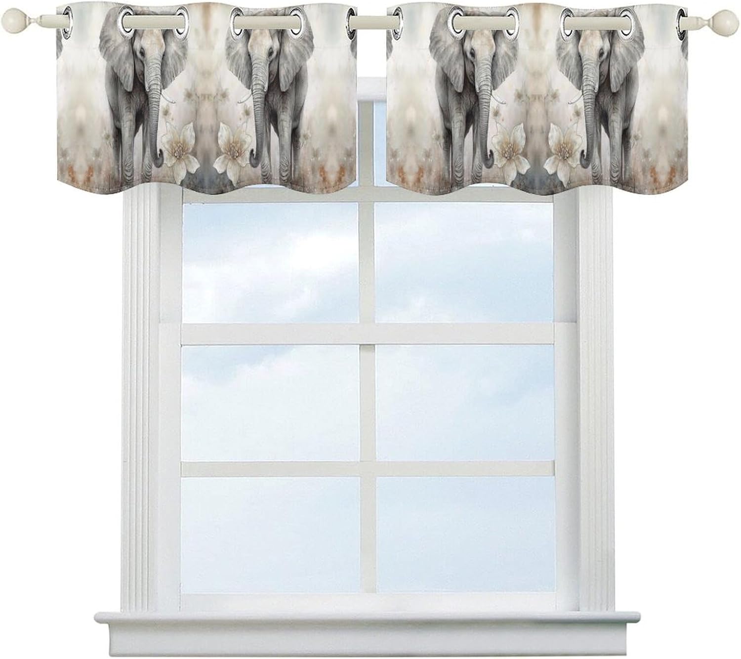 2 Pack Curtain Valance Animals Cute Elephant Printed Window Curtain Hanging Blackout Insulation Curtain Valance for Kitchen Living Room Bedroom Bathroom Decoration (52" X 18.1")