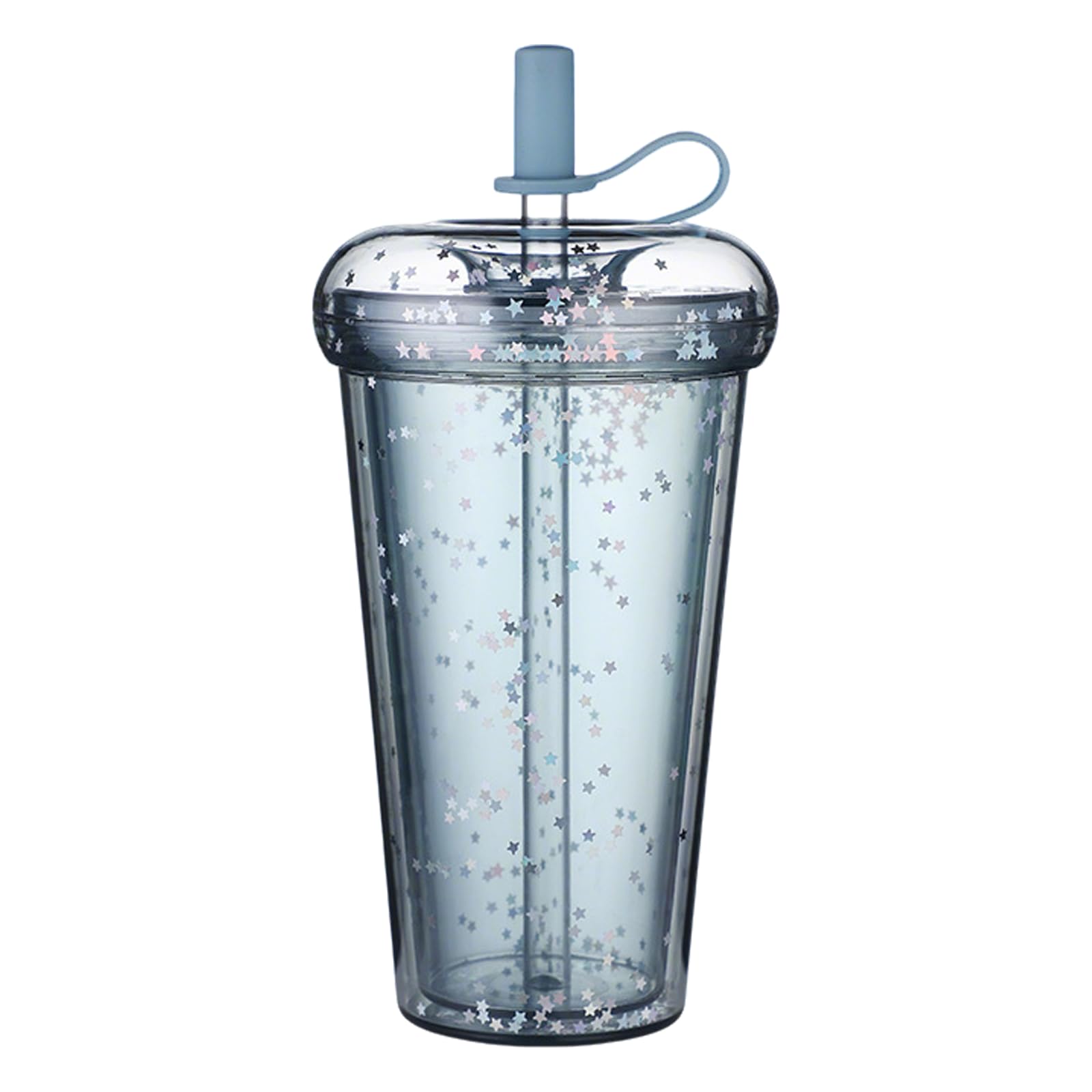 DiiWmme Glitter Pink Cups with Lid and Straw, 420ml/14.2oz Double Wall Insulated Cup, Leakproof Water Bottle for Iced Coffee, Smoothies, Travel, Office and School Use (Blue)