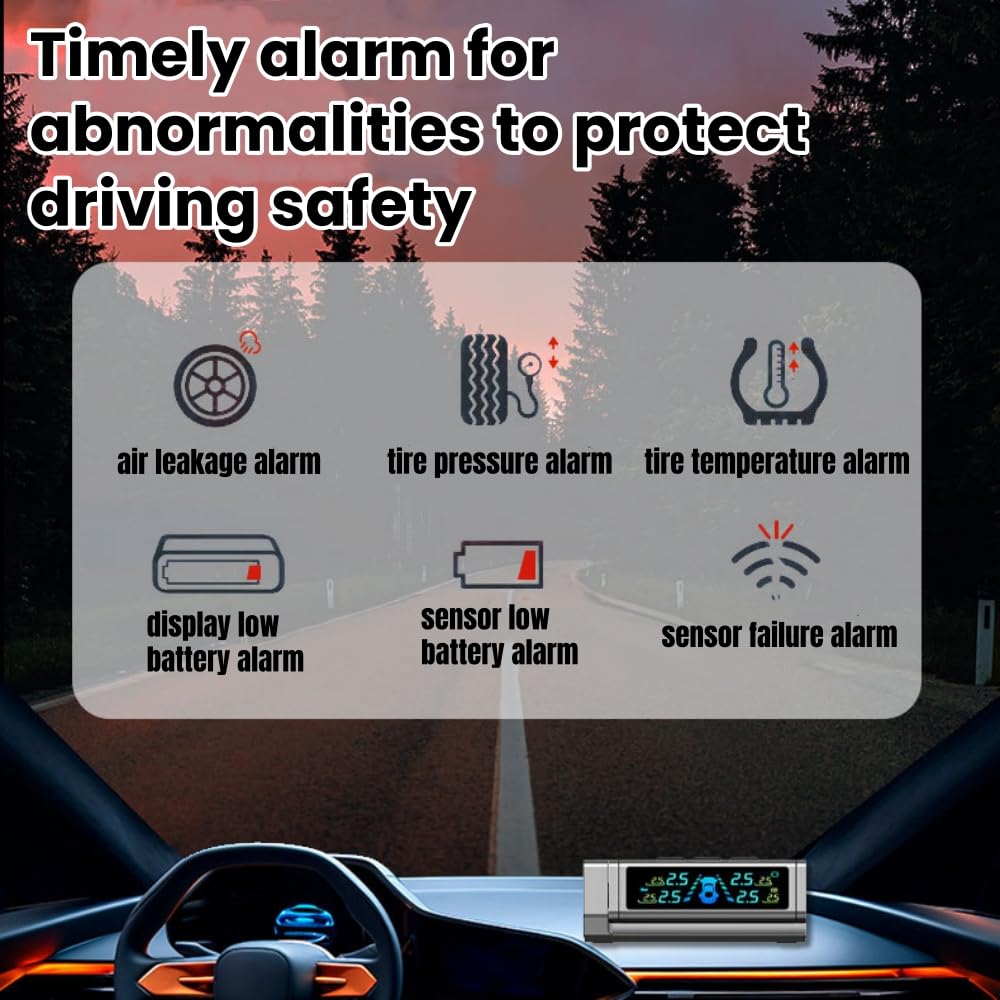 Reifendruckkontrollsystem Sensor mit Nummernschild mit LCD-Display TPMS Druckmonitor Universal-Autodetektor mit externem Ventil (Gold)