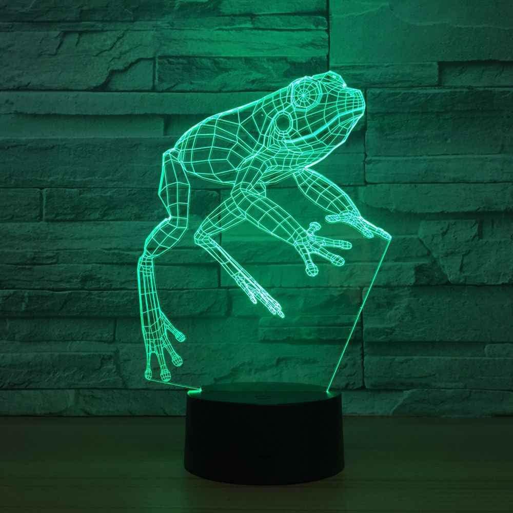 SKPELL 3D Lámpara Illusions rana de animales Luz Nocturna Infantil, LED Lámpara de Mesa Luces de Noche para Niños Decoración Tabla Lámpara de Escritorio 16 Colores Cambio de Botón Táctil