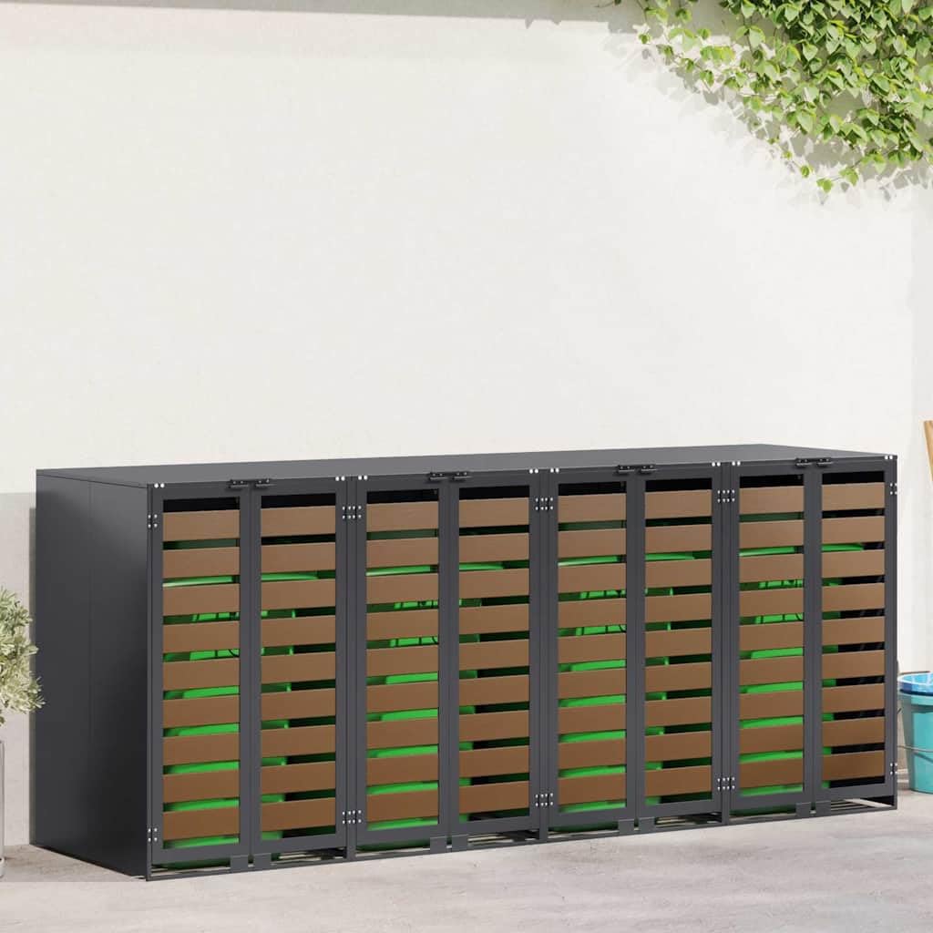 IKAYAA Copribidoni per 4 Bidoni di Spazzatura Contenitori Pattumiera Cassonetti Rifiuti 240 L Coperchio Bidone Resistente con 4 Porte Copribidone da Esterno Acciaio-4 Bidoni
