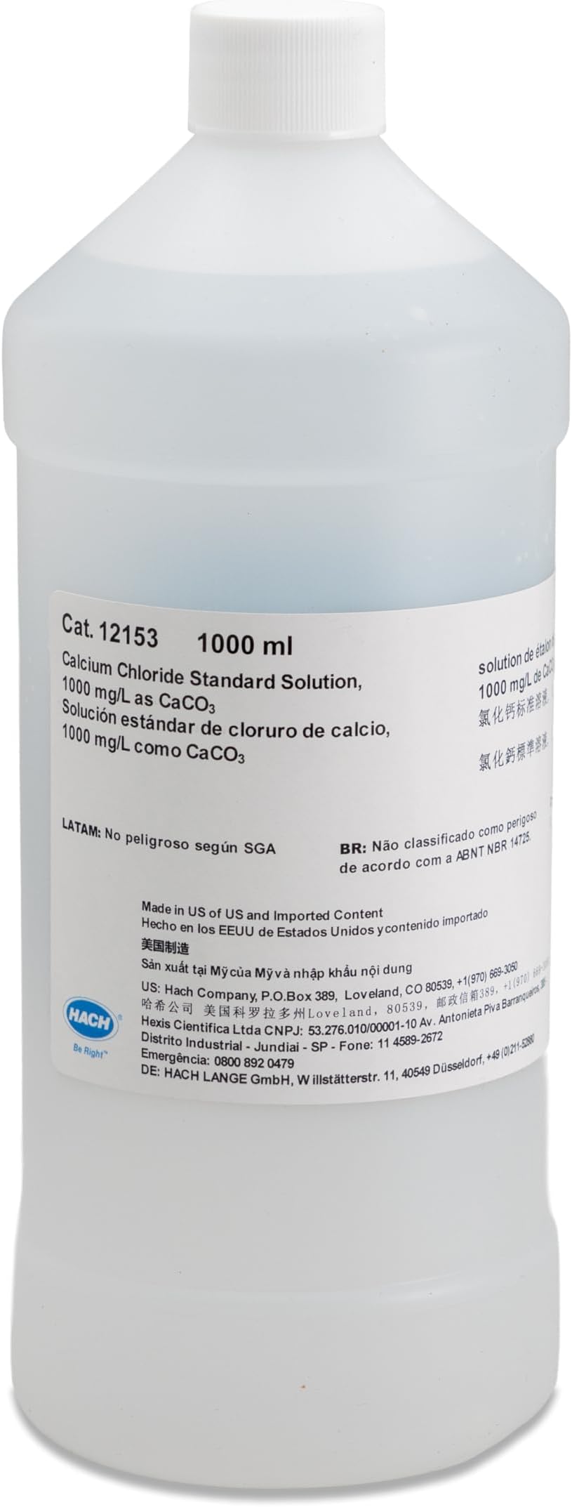 Calcium Standard Solution, 1000 mg/L as CaCO3, 1 L, 12153