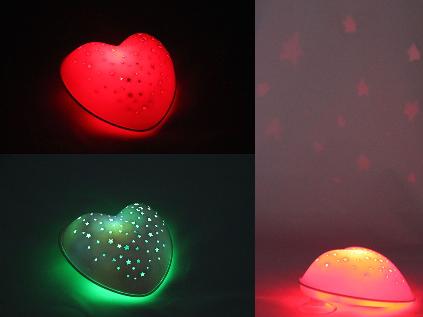 Niermann Standby 2er Set zauberhafte LED Nachtlichter in rosa SOLAR HEART, projiziert Herzen & Sterne, mit Solar und USB aufladbar