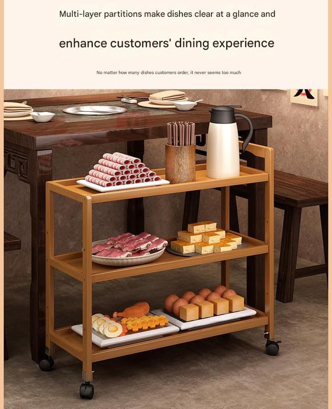 Ketumal 3-Tier Solid Wood Rolling Bar Cart Wine Serving Cart, Wheels,Utility Cart, Kitchen Storage Cart, Seasoning Rack on Wheel,for Dining Room Wine Serving Trolley 3