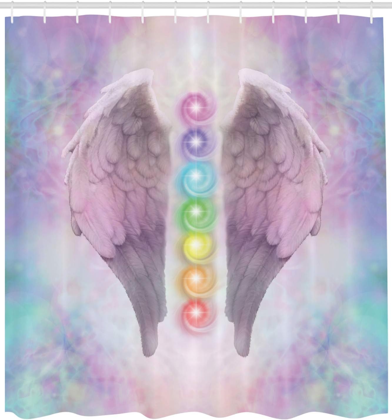 Ambesonne Angel Wings Shower Curtain, Angelic Mandala Yoga Ethereal Pastel Psychedelic Theme Illustration, Cloth Fabric Bathroom Decor Set with Hooks, 69" W x 84" L, Pastel Blue Purple