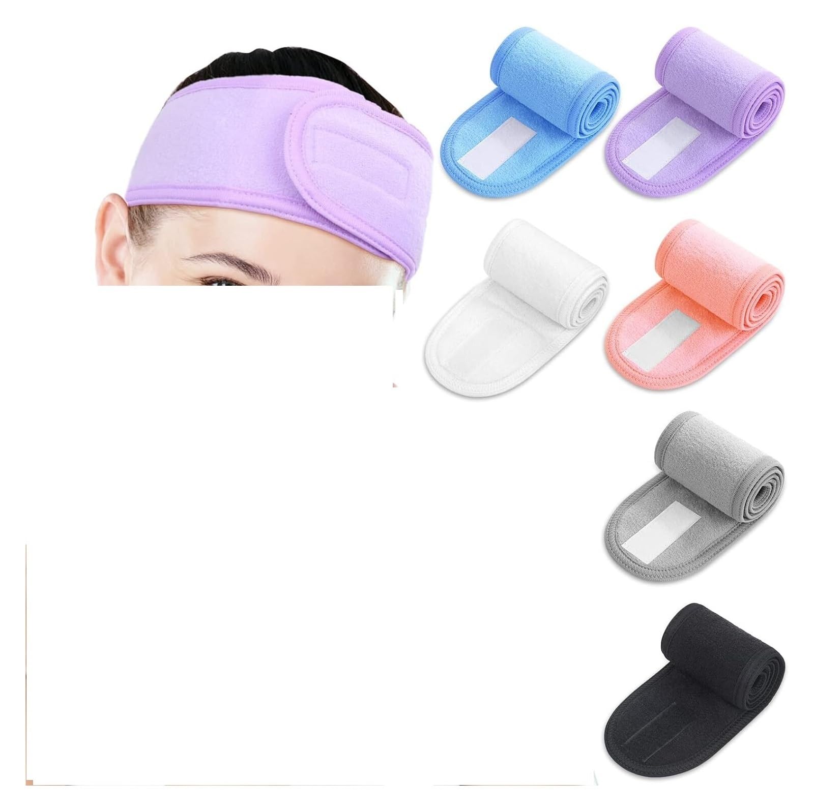 Fascia for capelli, fascia for capelli spa, fascia for il sudore, fascia for la testa, fascia for capelli, asciugamano, antiscivolo, elastica, lavabile, for il trucco, for il lavaggio del viso (6 pezz