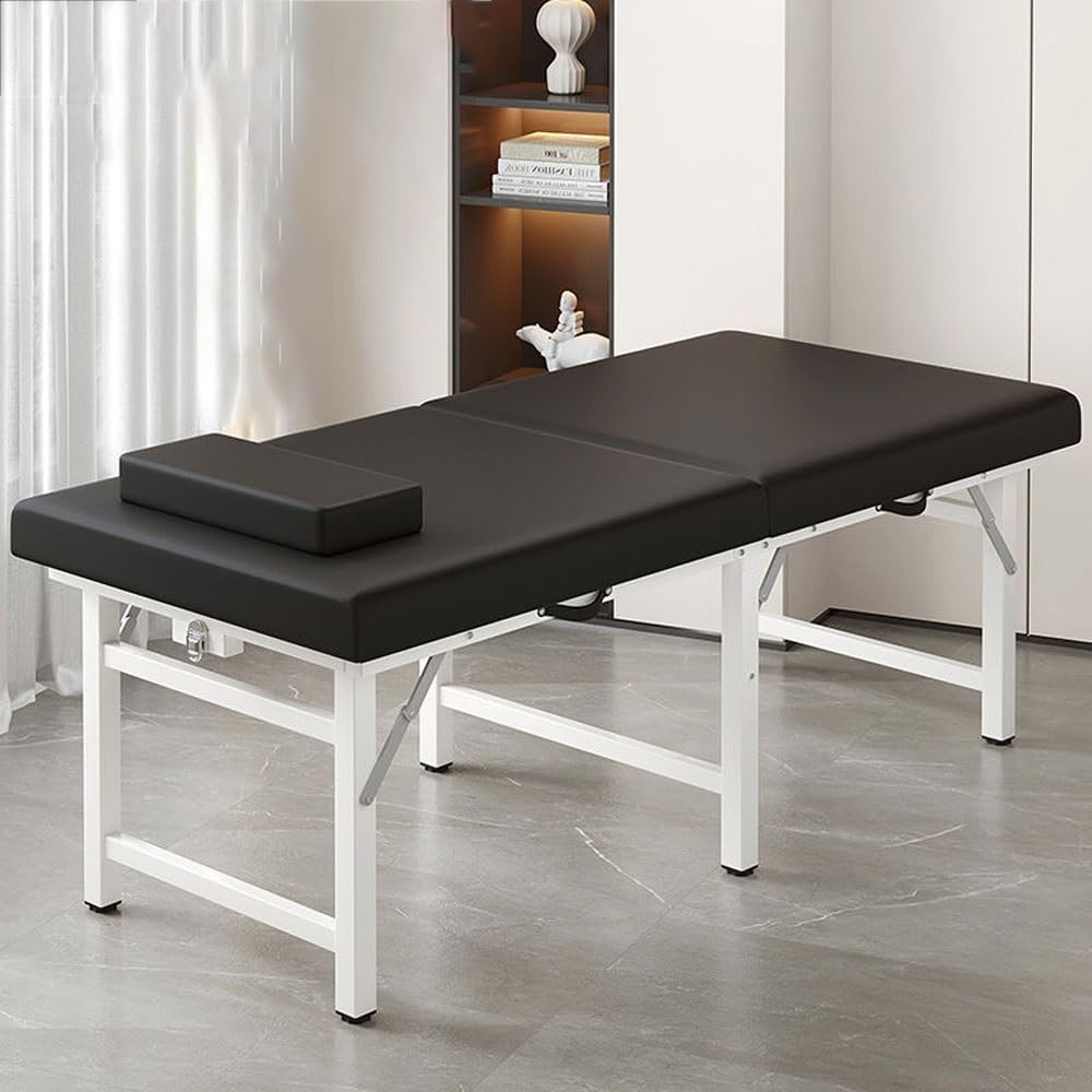 SHGCLKD Folding Massage Table with Headrest, Lightweight Spa Bed for Therapists, Portable Facial and Therapy Table for Salon, Tattoo, Acupuncture Use(Black,185x70cm-72.8x27.6in)