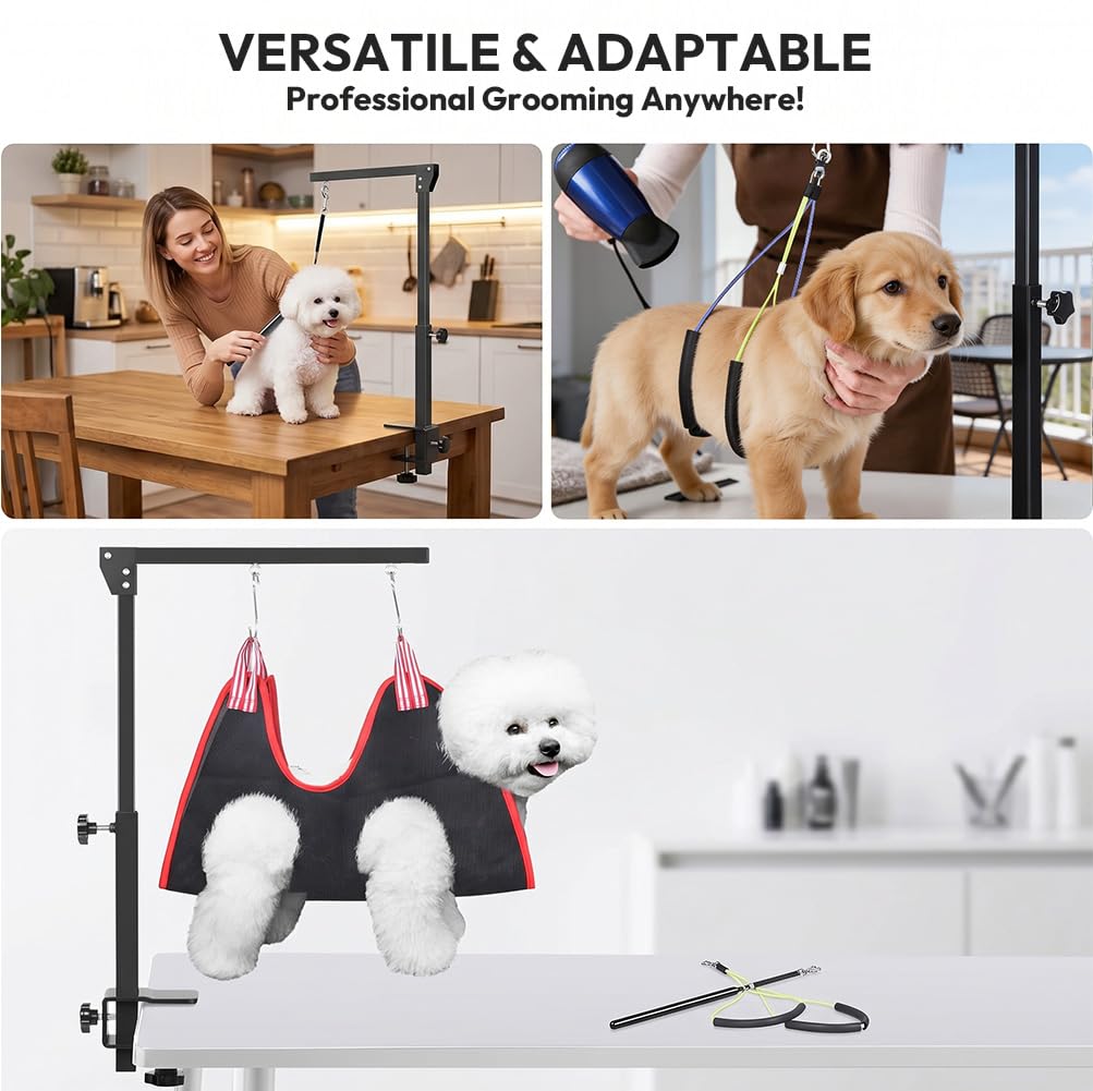 Hundefriseur Tisch mit Klemme, Höhenverstellbare Trimmstein für Hunde, Hunde Frisiertisch mit Zwei Nicht-sitzenden Haunch-Halter,Einzelhebel,45 cm-91 cm