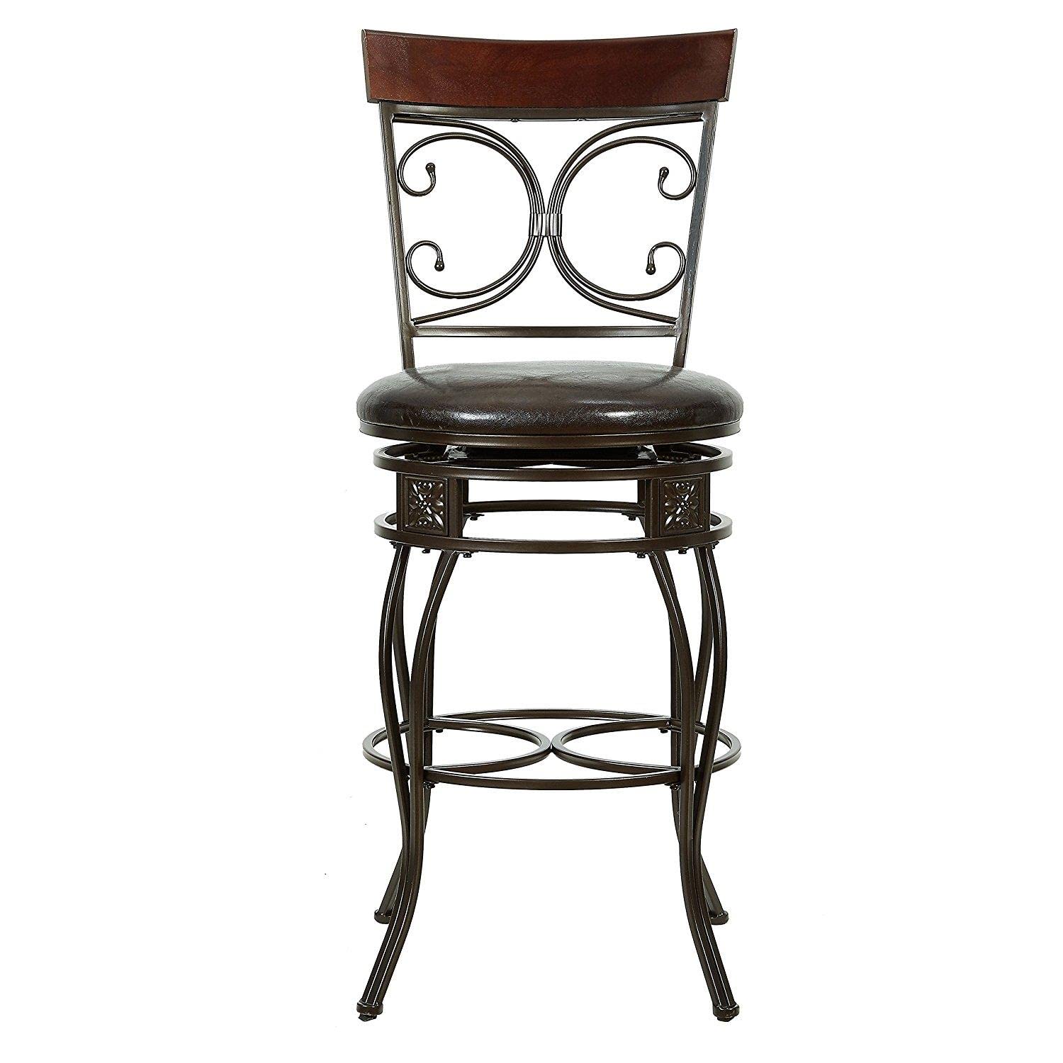Powell Company Back Scroll Powell Big and Tall Barstool, Bar Height, Dark Bronze/Brown