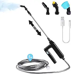 OBEST Pulverizador elétrico para jardim, pulverizador portátil recarregável com mangueira de 5 m, para gramados, lavagem de carros, limpeza doméstica e banho de animais de estimação
