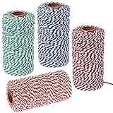 Migimi Bindfäden, 4 Rollen x 100 m Baumwollschnur Bäckerschnur DIY Doppelsträngiger Farbiger Baumwollfaden Schnur Bindfäden für Ideal zum Backen Fleisch Anrichten Handarbeiten Geschenke Verpacken