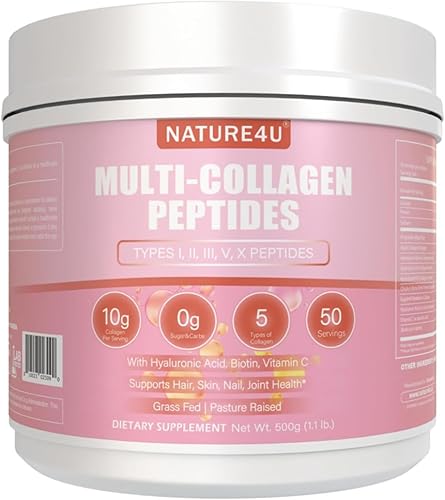 Miniatura 1 de Polvo de péptidos de colágeno múltiple de 0.35 onzas  Polvo de proteína de colágeno hidrolizado tipo I, II, III, V, X con biotina, ácido