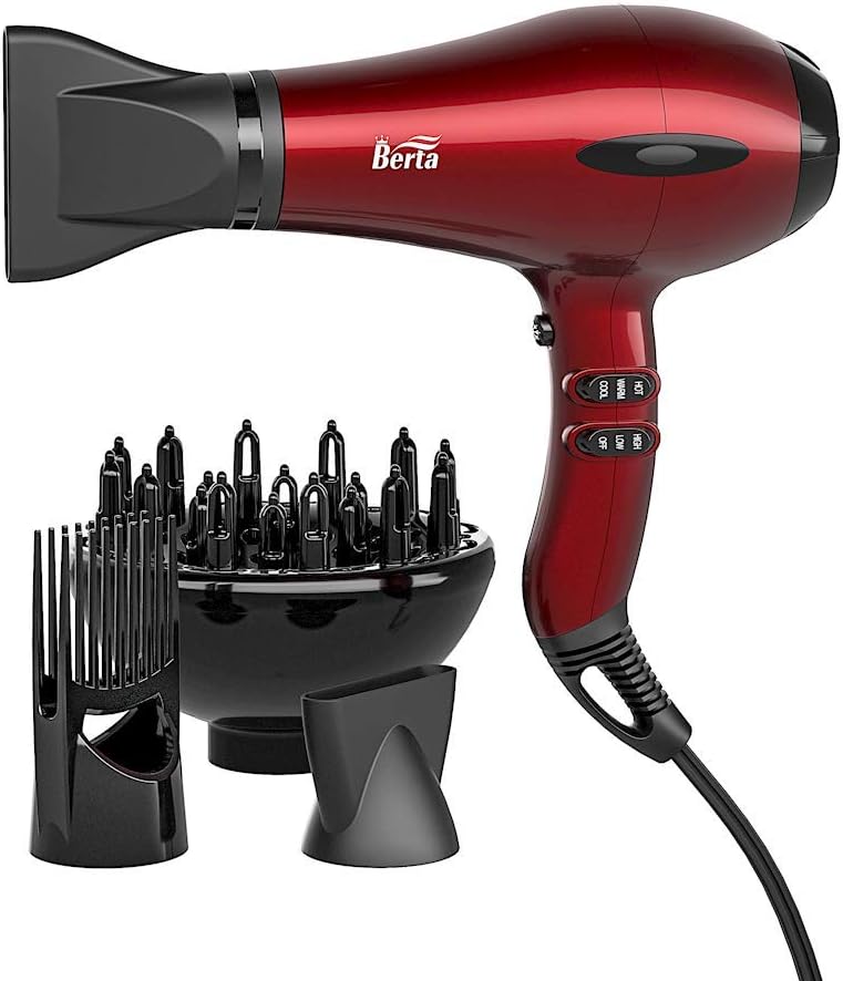 1875W Powerful Negative Ions Hair Dryer Ceramic Professional Far Infrared Blow Dryer 2 Speeds 3 Heating Settings (3 Attachments)