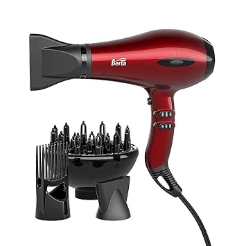 BERTA 1875W Powerful Negative Ions Hair Dryer Ceramic Professional Far Infrared Blow Dryer 2 Speeds 3 Heating Settings 3 Attachments