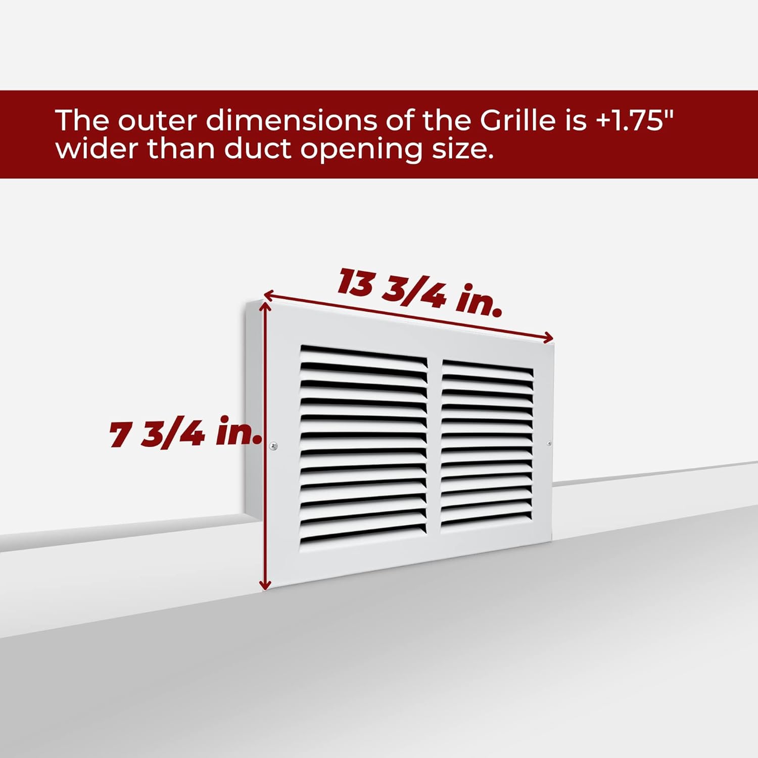 [2 Pack] Fits 12x6 Duct Opening | Steel Baseboard Return Air Grille by Handua | Vent Cover Grill | 7/8" Margin Turnback [Depth] to Fit Baseboard | White | Outer Dimensions: 13.75"W X 7.75 "H
